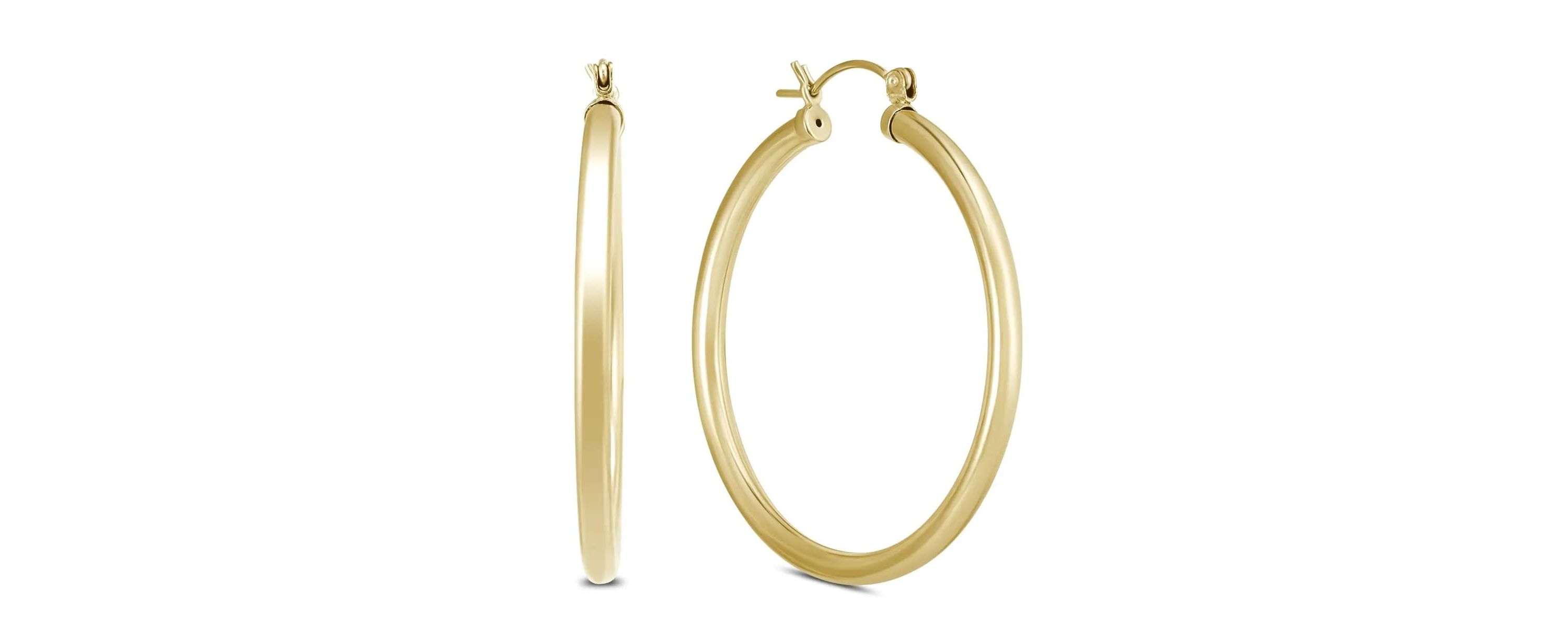 14k Yellow Gold 3MM Thick Tube Hoop Earrings (40MM)