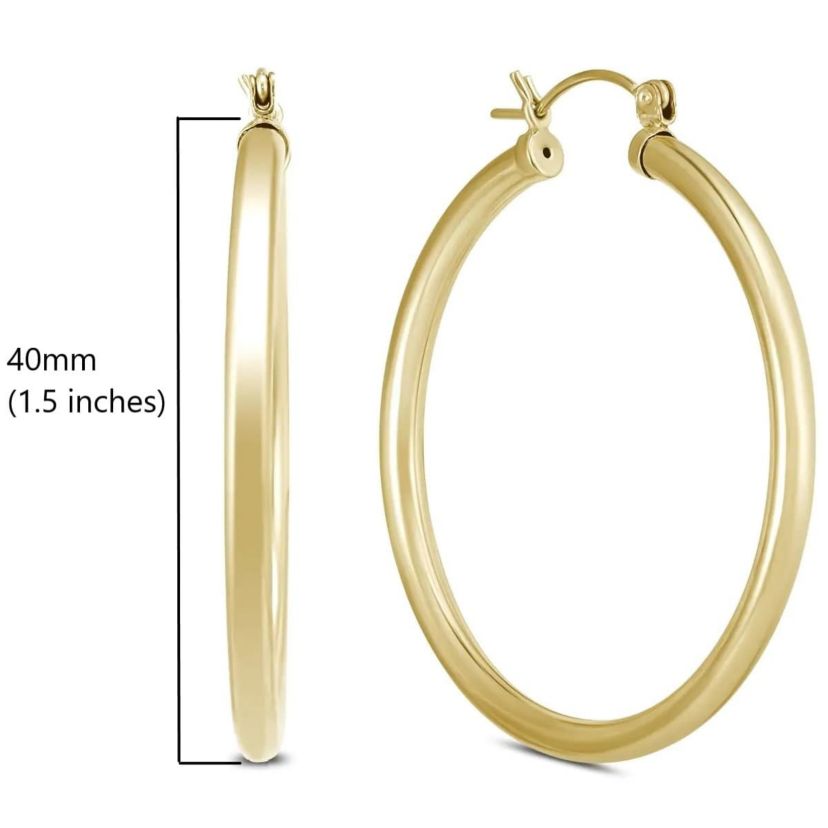 14k Yellow Gold 3MM Thick Tube Hoop Earrings (40MM)