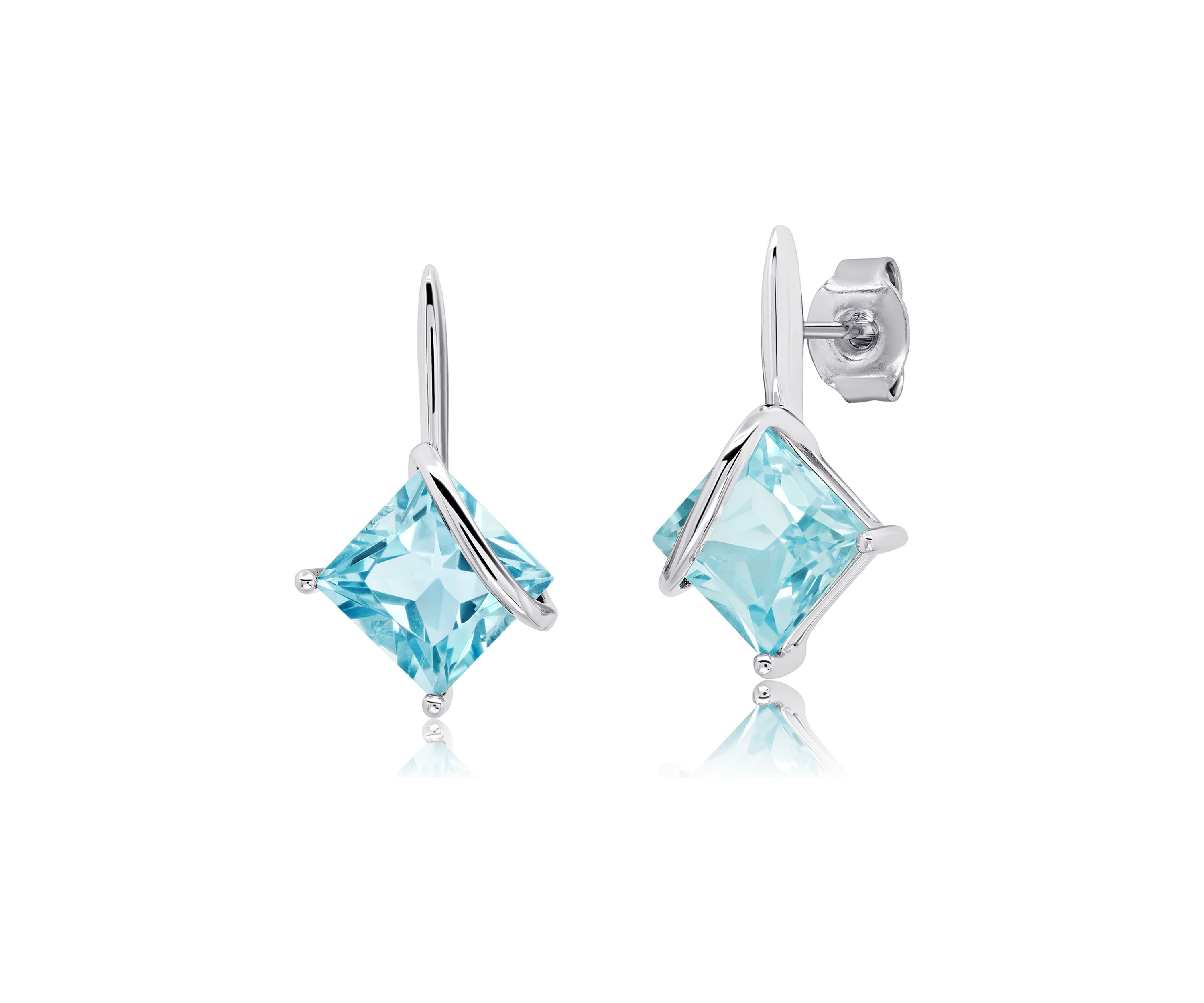 Sterling Silver 7MM Princess Cut Gemstone Drop Earrings