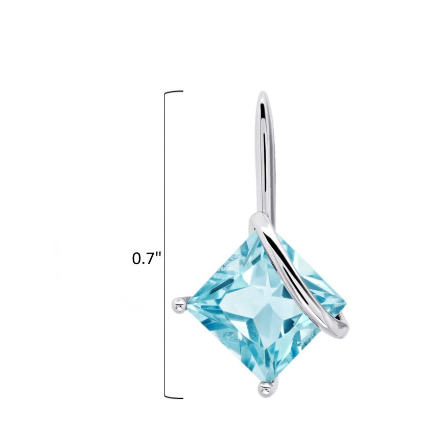 Sterling Silver 7MM Princess Cut Gemstone Drop Earrings