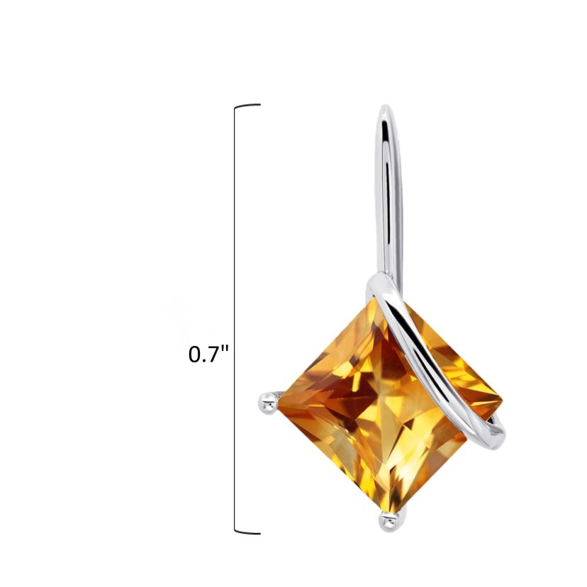 Sterling Silver 7MM Princess Cut Gemstone Drop Earrings