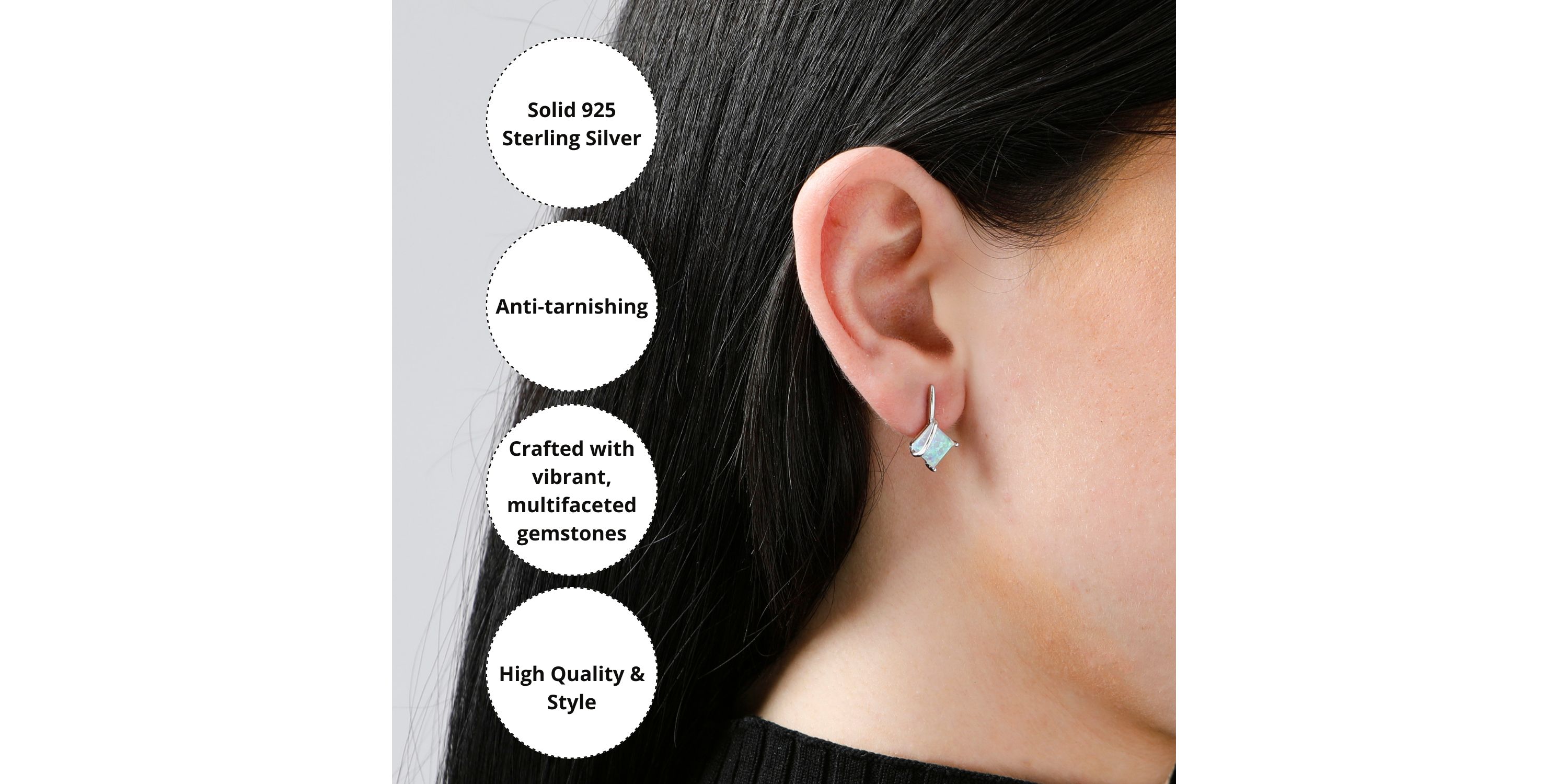 Sterling Silver 7MM Princess Cut Gemstone Drop Earrings