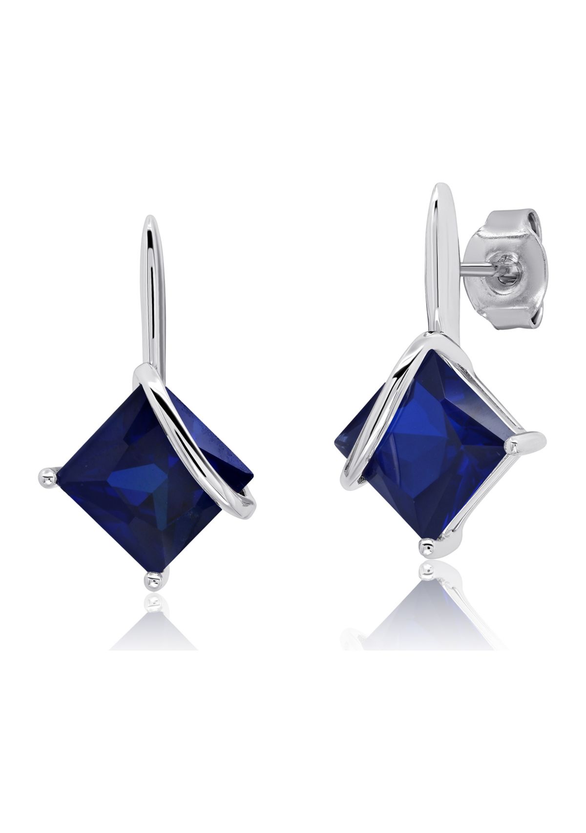 Sterling Silver 7MM Princess Cut Gemstone Drop Earrings