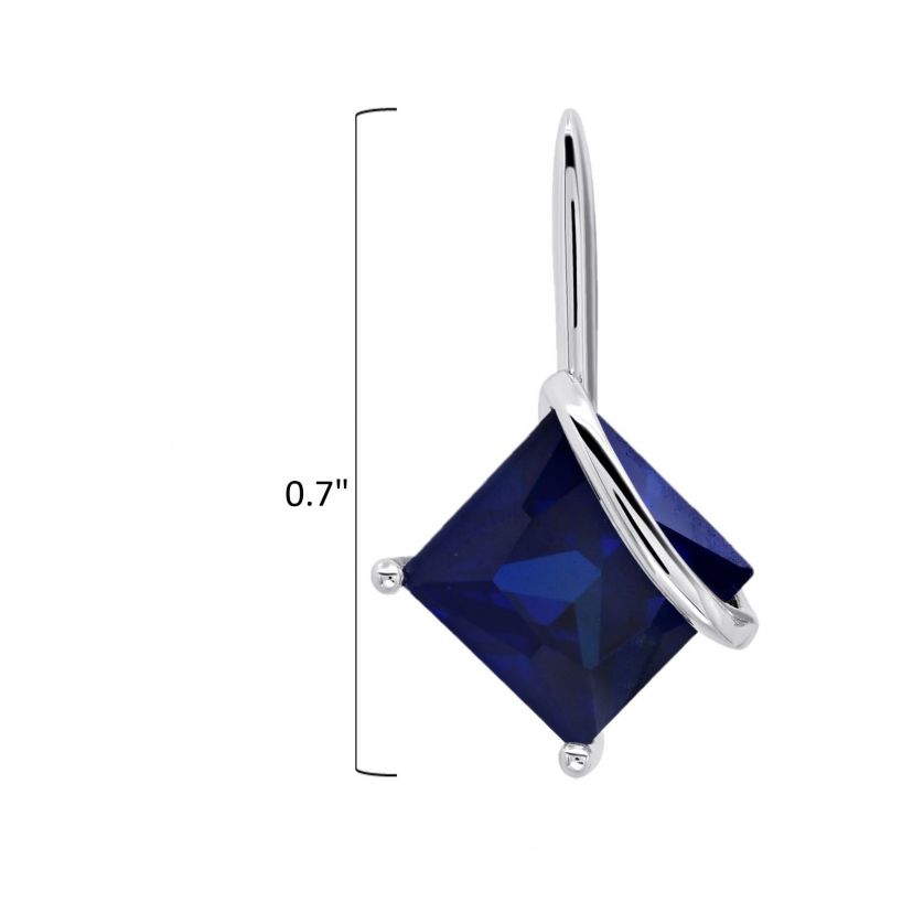 Sterling Silver 7MM Princess Cut Gemstone Drop Earrings