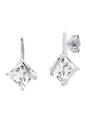 Belk & Co Sterling Silver 7MM Princess Cut Gemstone Drop Earrings, White