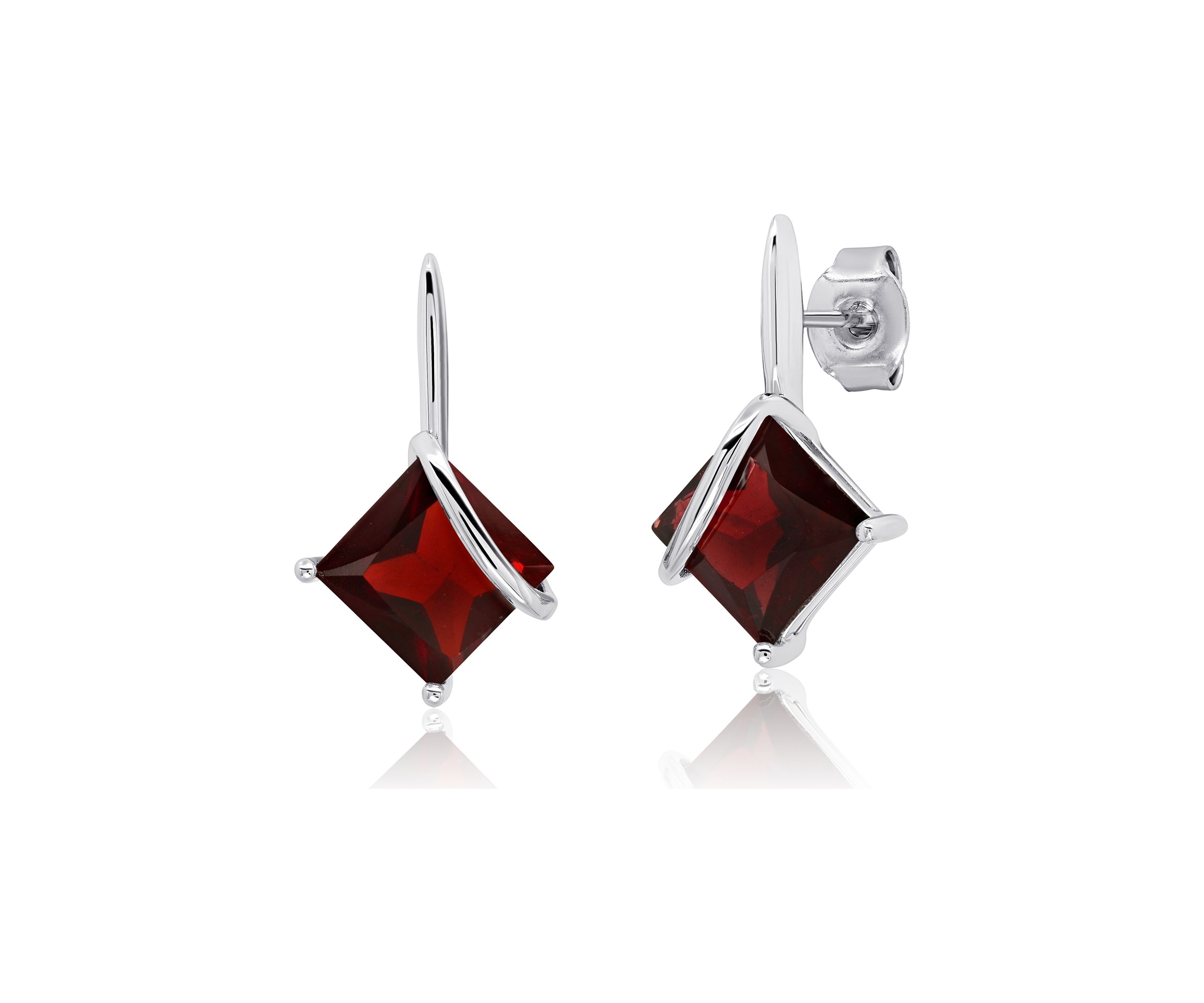 Sterling Silver 7MM Princess Cut Gemstone Drop Earrings