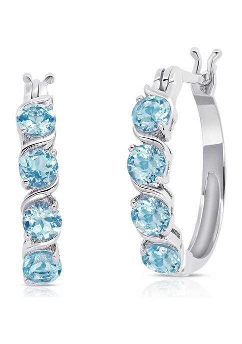 Round Blue Topaz Statement Hoop Earrings in Sterling Silver (0.9 Inches)