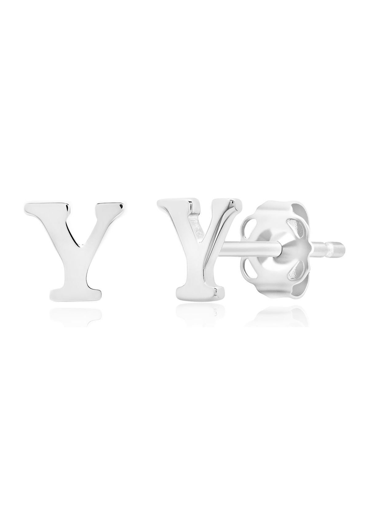 14K White Gold Letter (Y) Stud Earrings