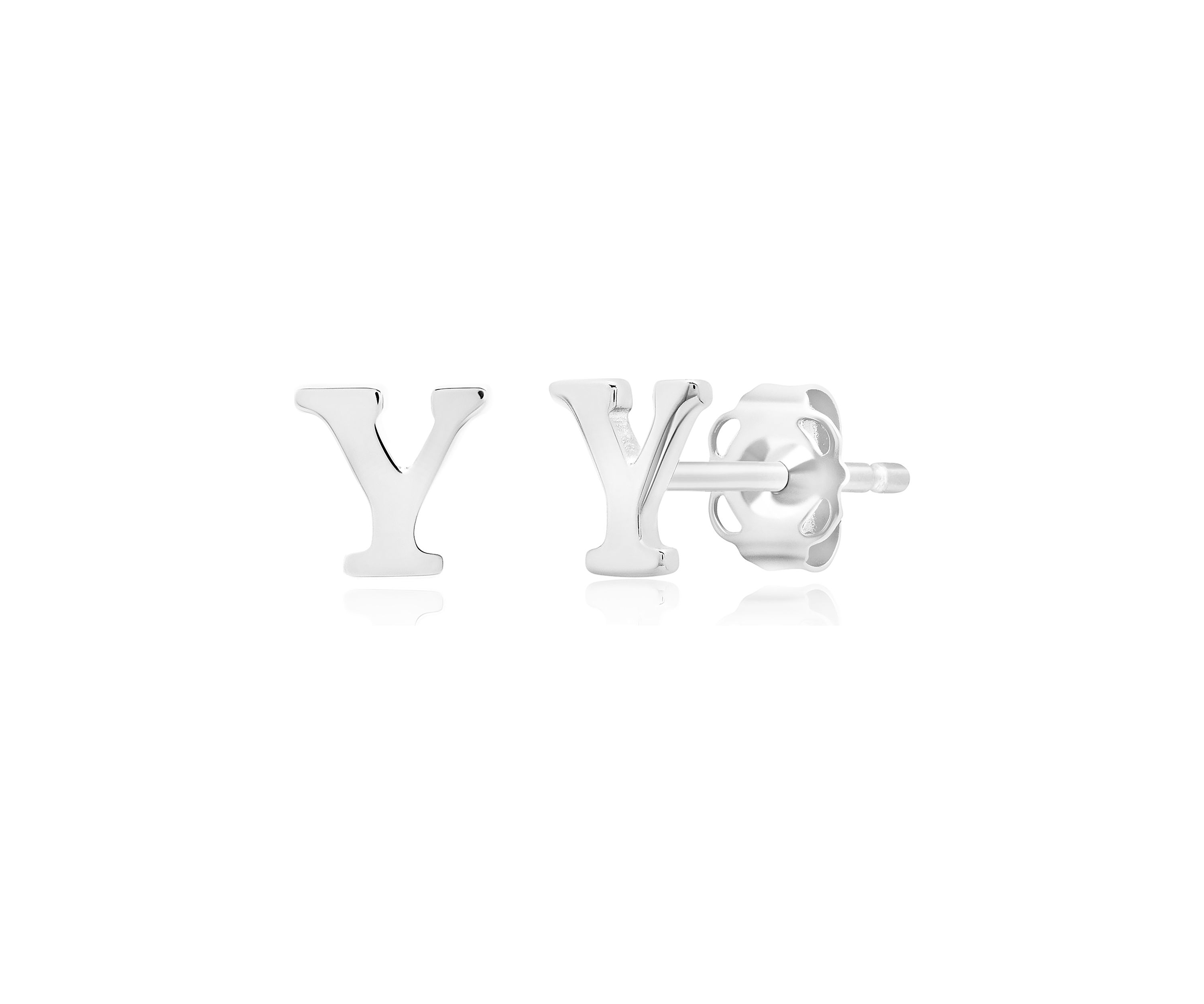 14K White Gold Letter (Y) Stud Earrings