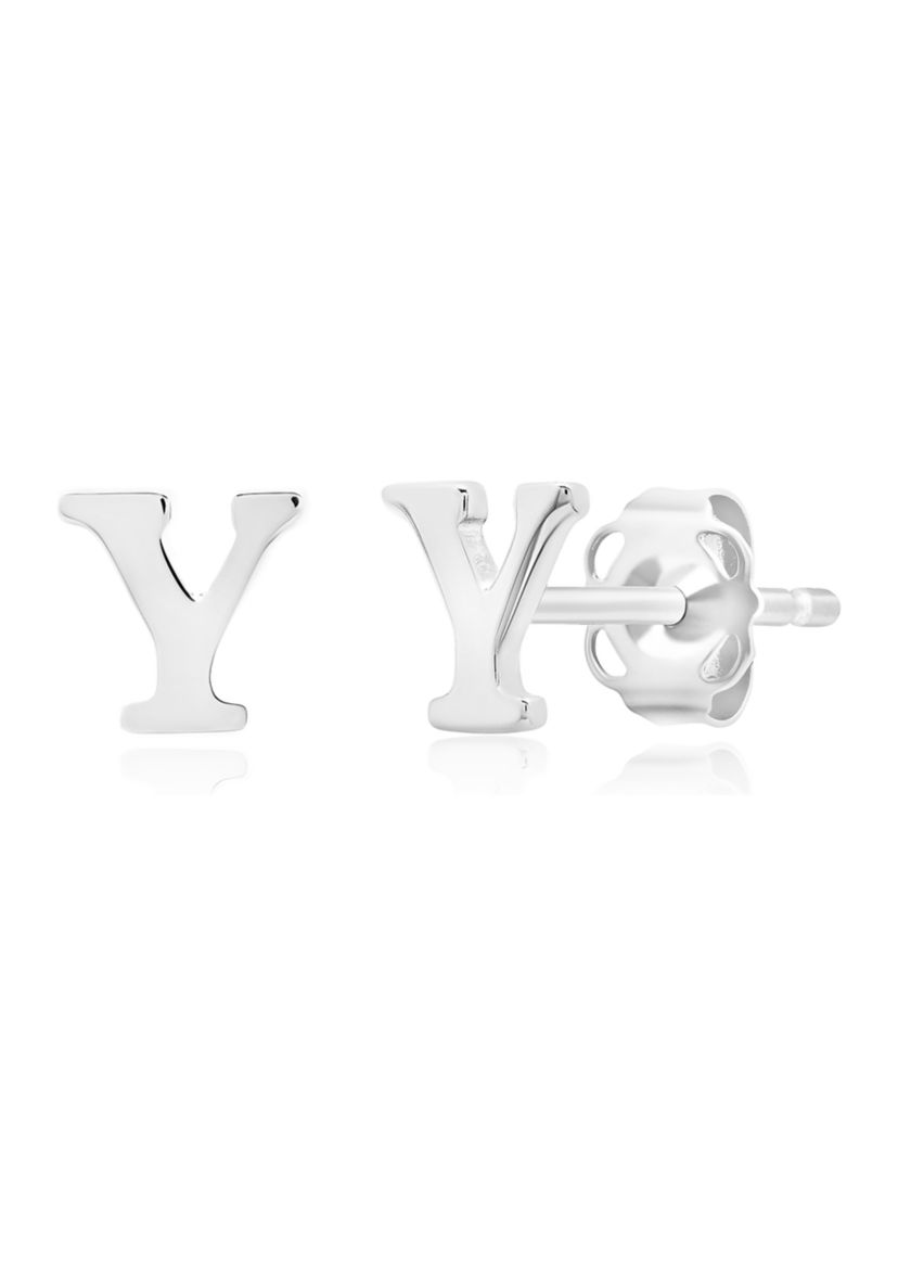 14K White Gold Letter (Y) Stud Earrings