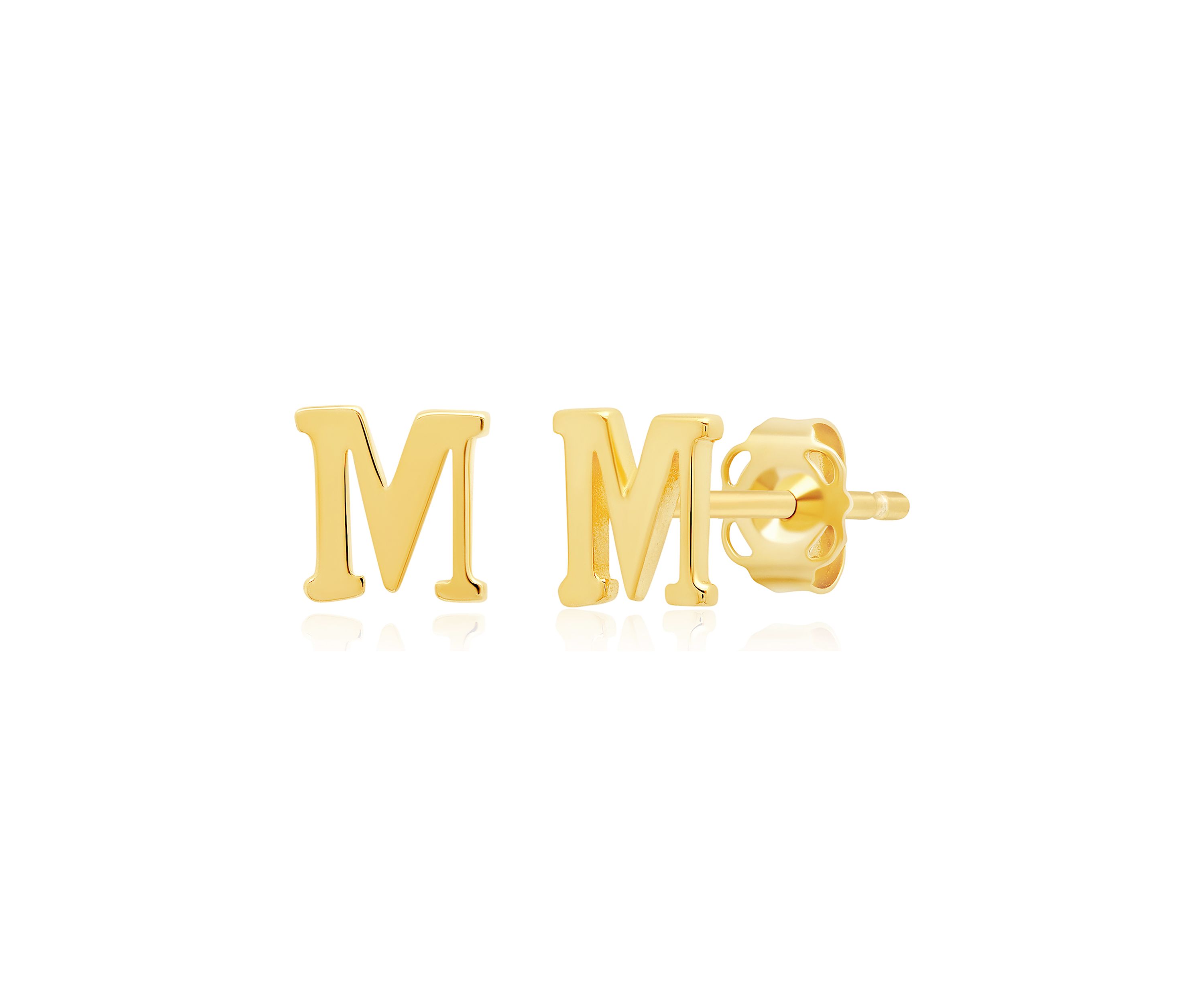 14K Yellow Gold Letter (M) Stud Earrings