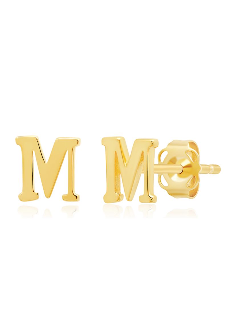 14K Yellow Gold Letter (M) Stud Earrings