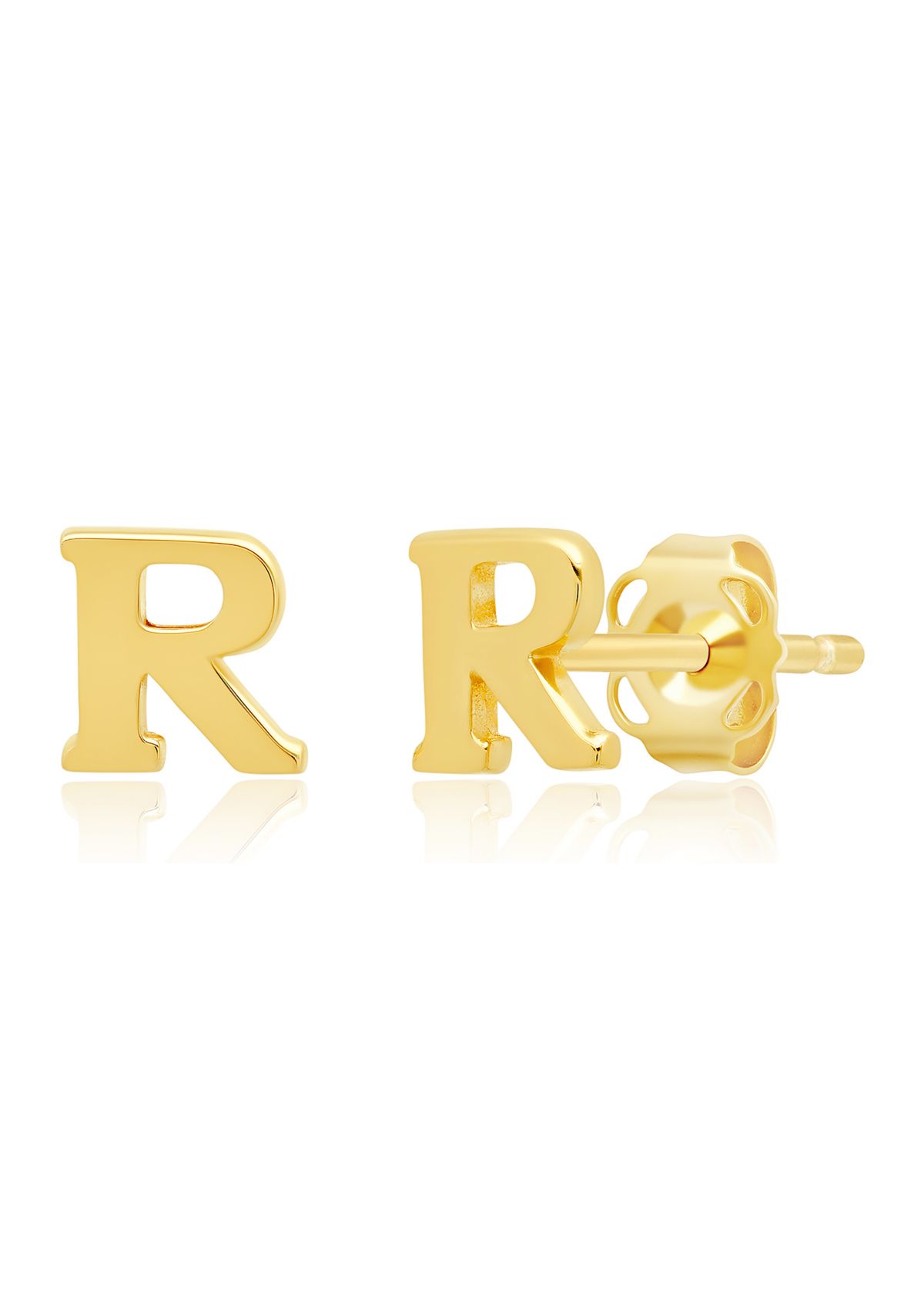 Letter R Stud Earrings in 14K Yellow Gold