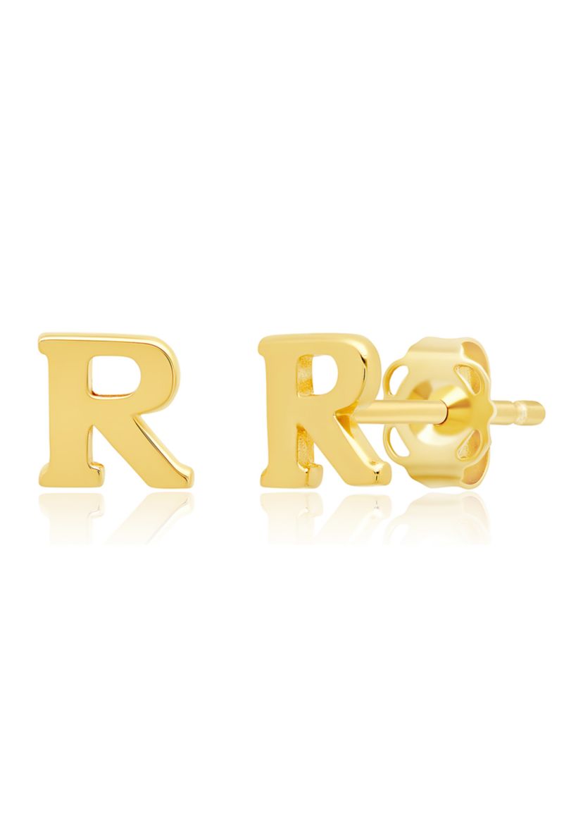 Letter R Stud Earrings in 14K Yellow Gold