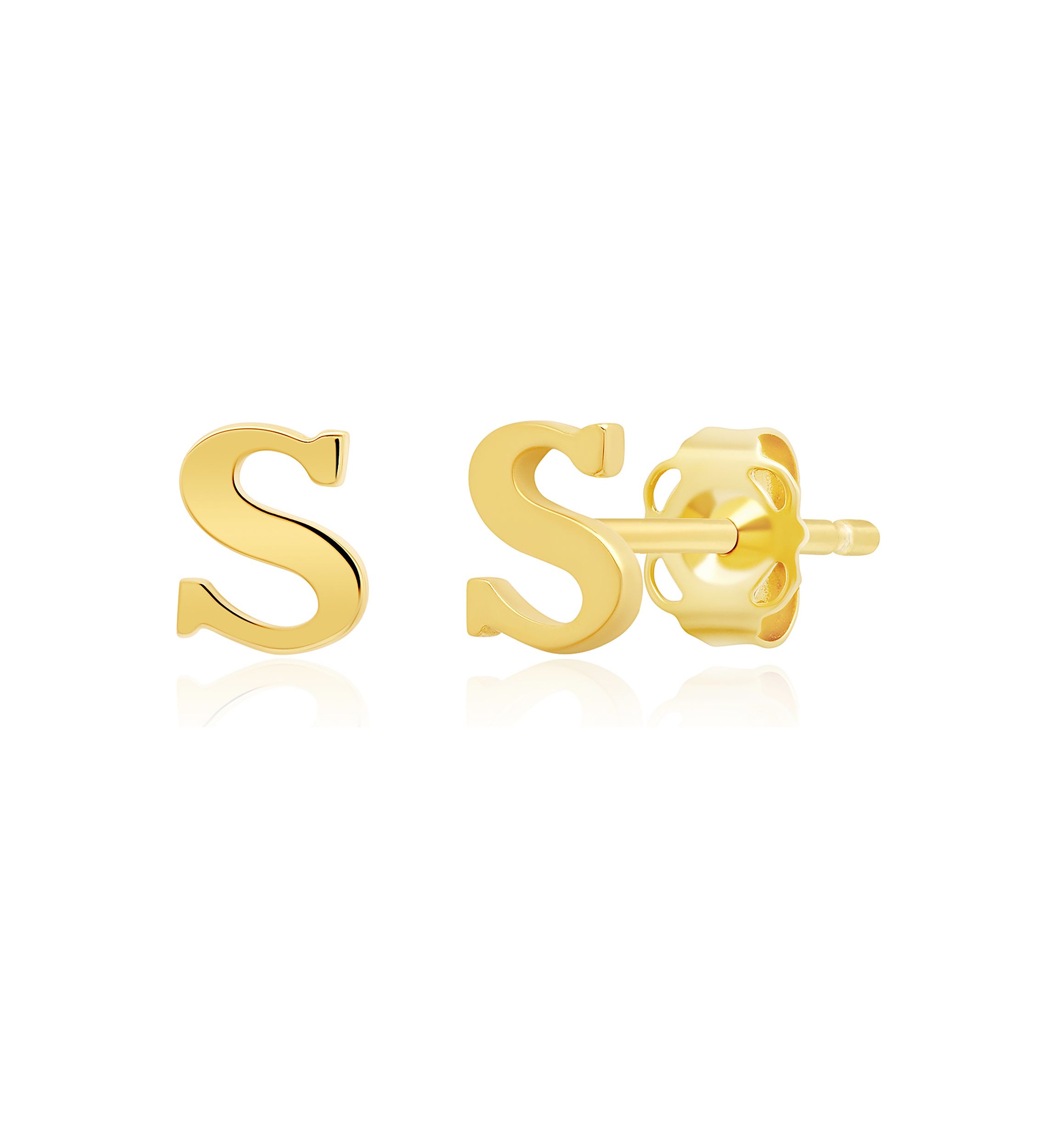 14K Yellow Gold Letter (S) Stud Earrings