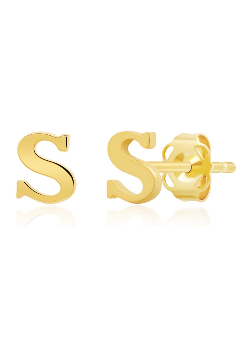 14K Yellow Gold Letter (S) Stud Earrings