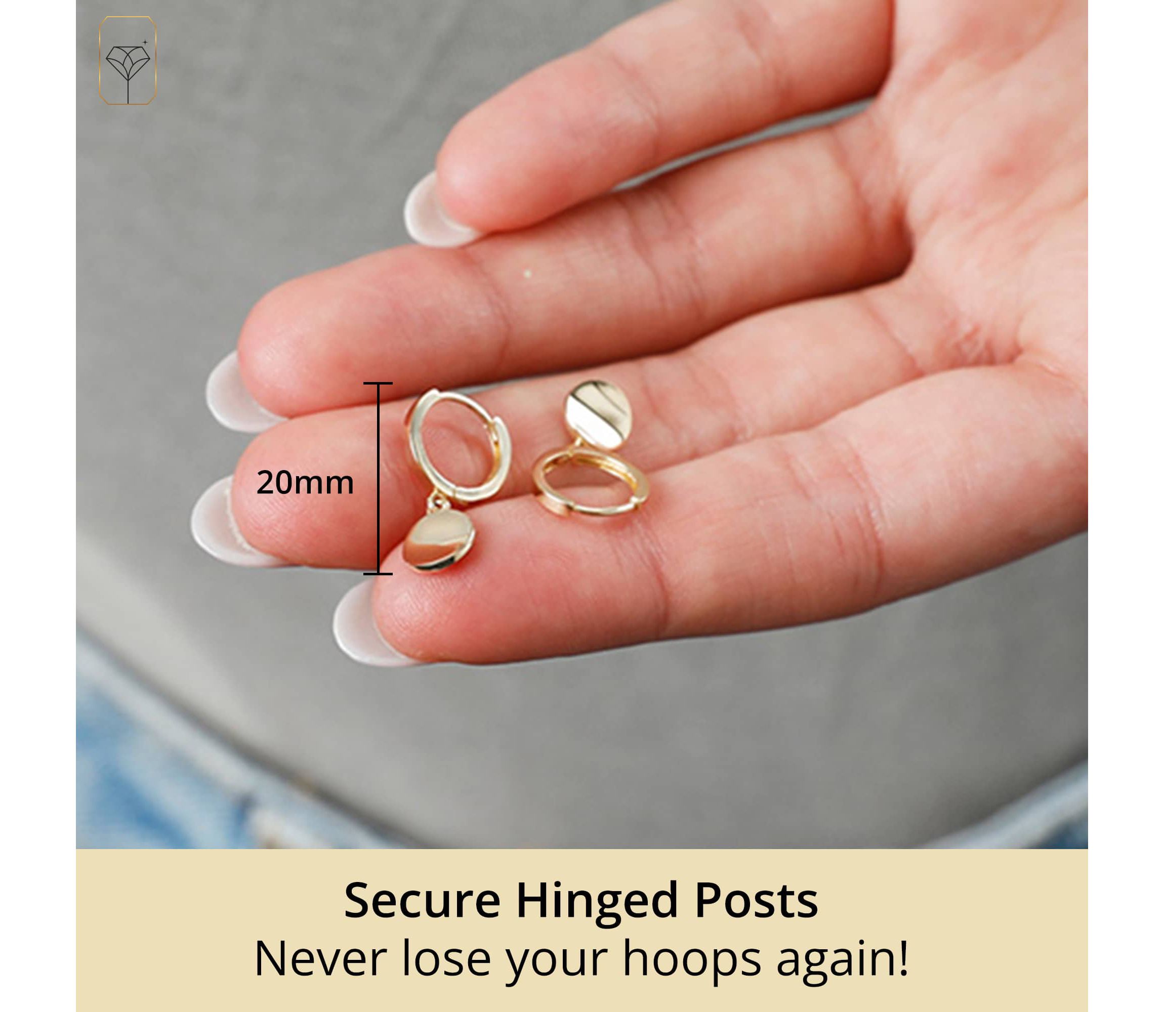 Genuine 14K Yellow Gold Minimalist Huggie Hoop Earrings with Dangle Round Plates