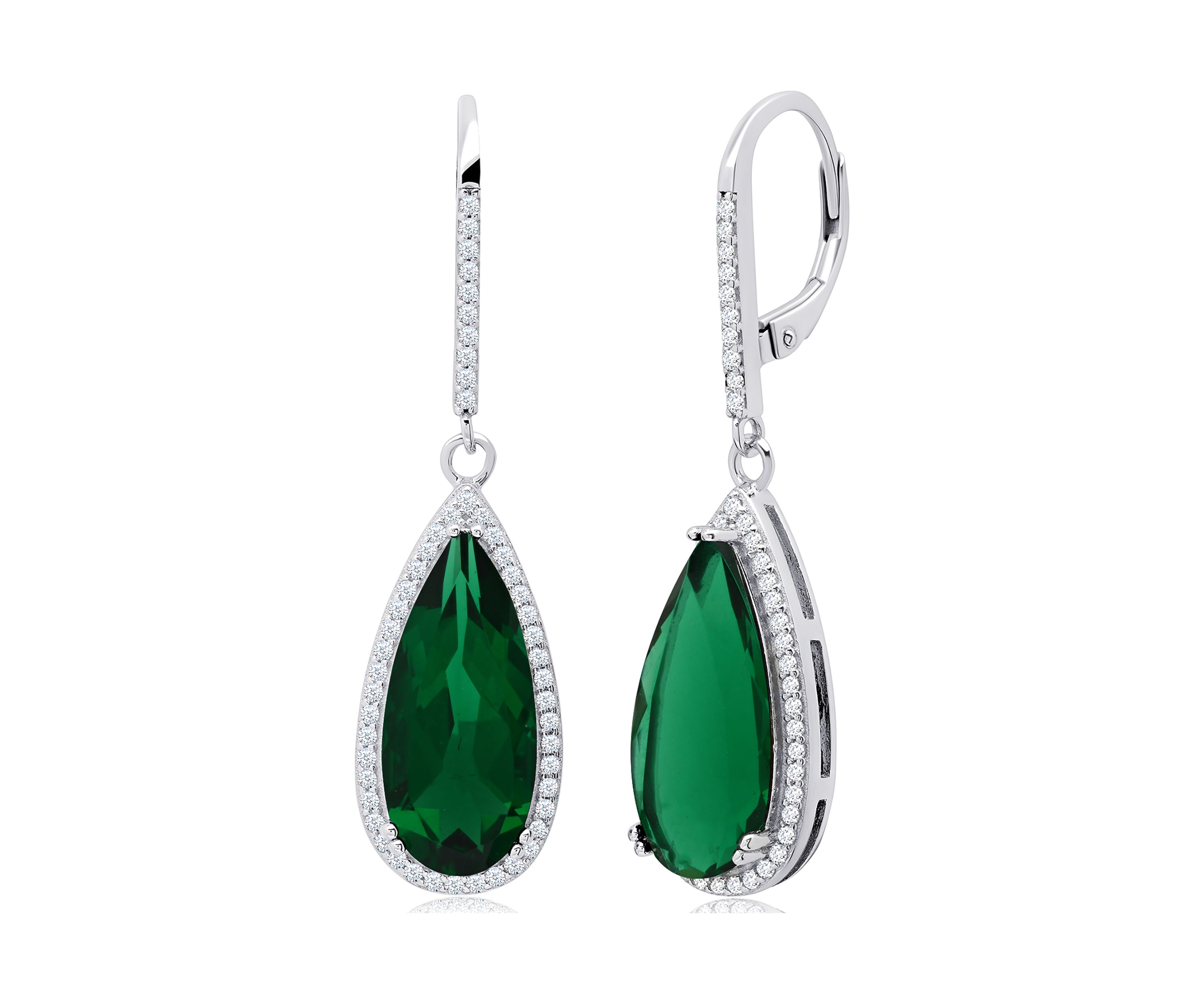 Pear-Cut Green Quartz and White Topaz Halo Dangle Lever Back Earrings in Sterling Silver (18 in x 8 mm)