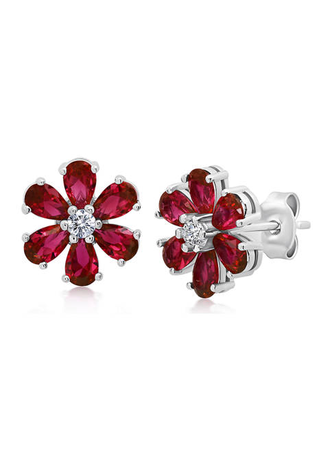 Belk & Co. Created Ruby Flower Stud Earrings