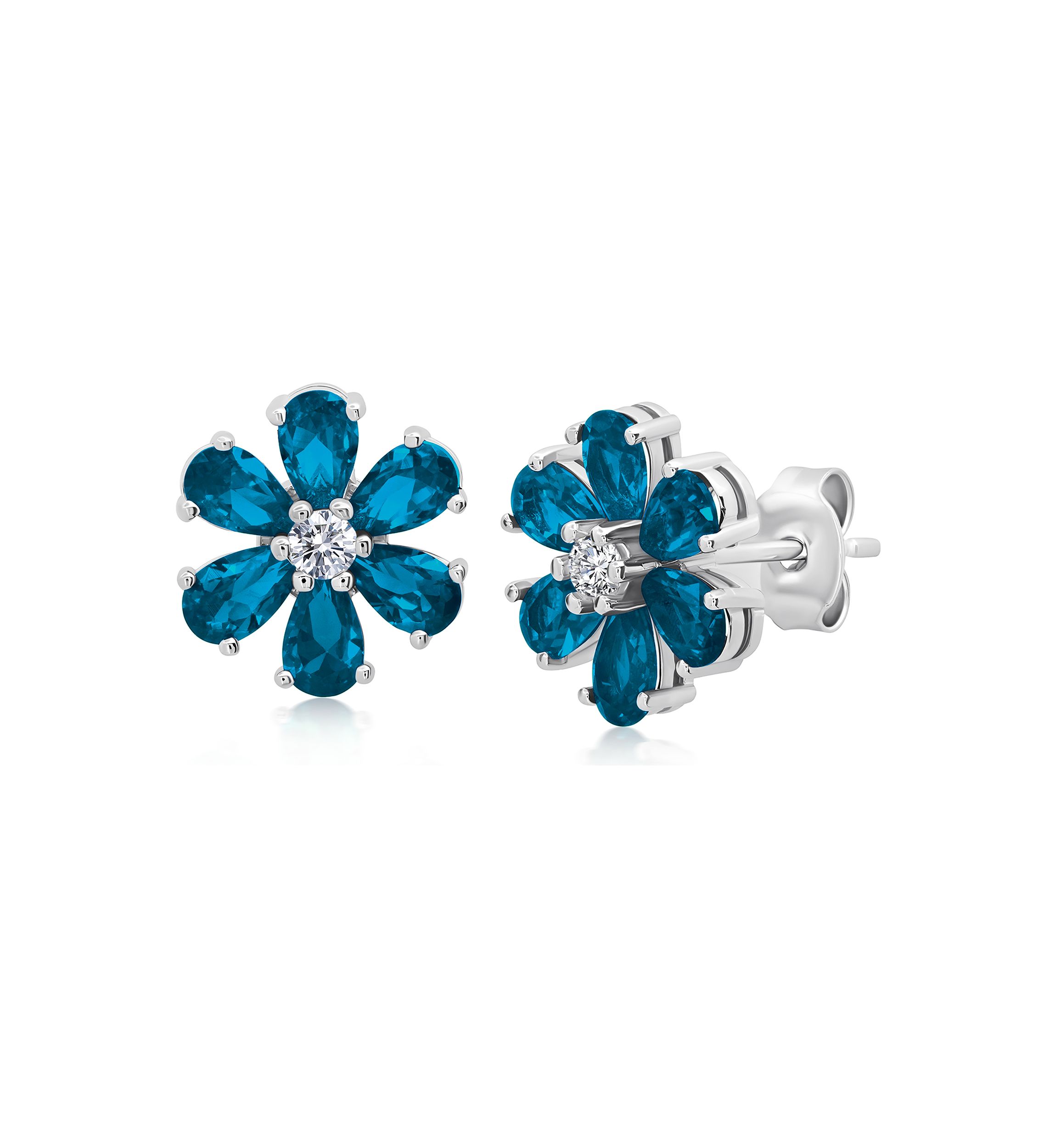 Londen Blue Topaz Flower Stud Earrings in 925 Sterling Silver 