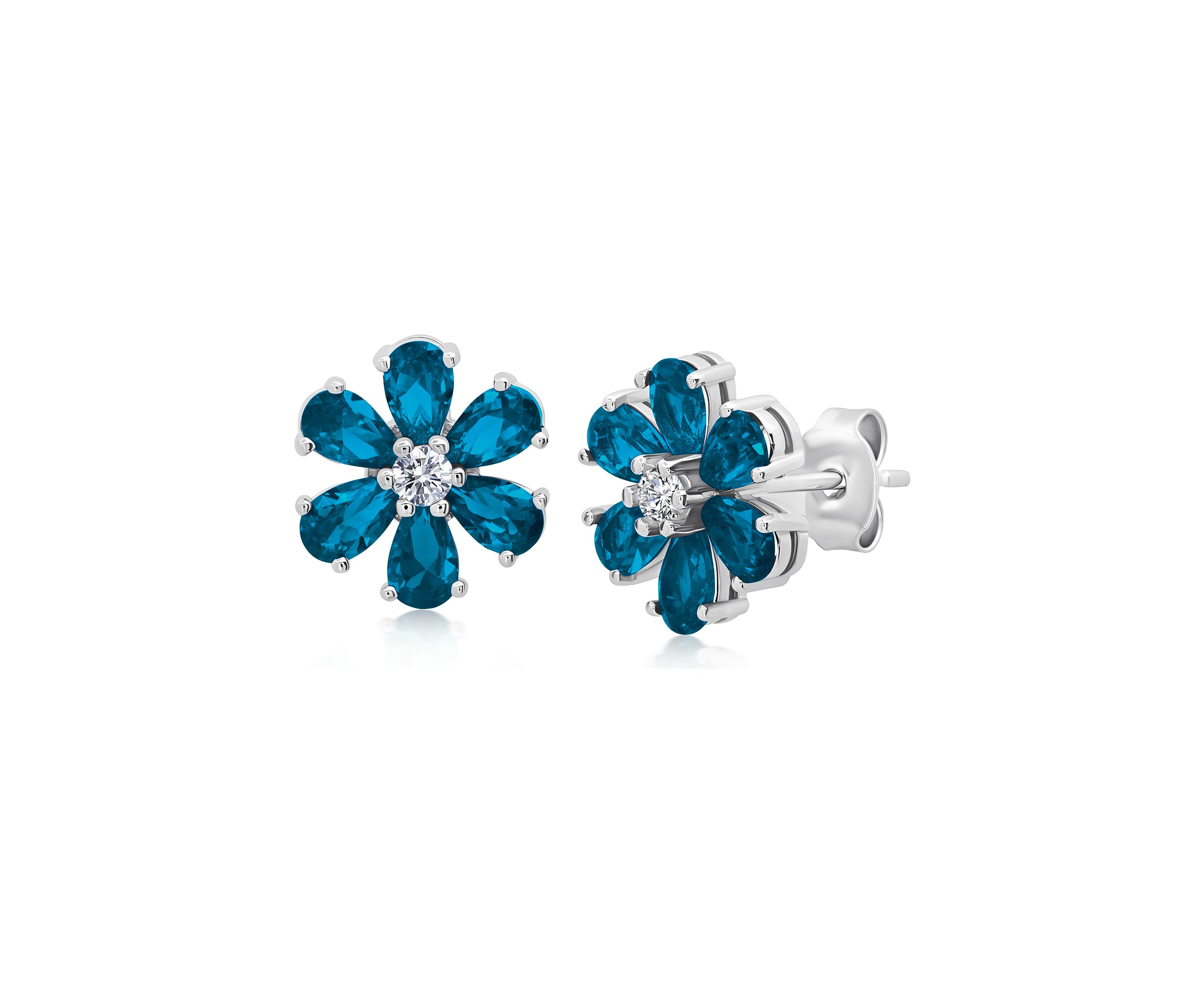 Londen Blue Topaz Flower Stud Earrings in 925 Sterling Silver 