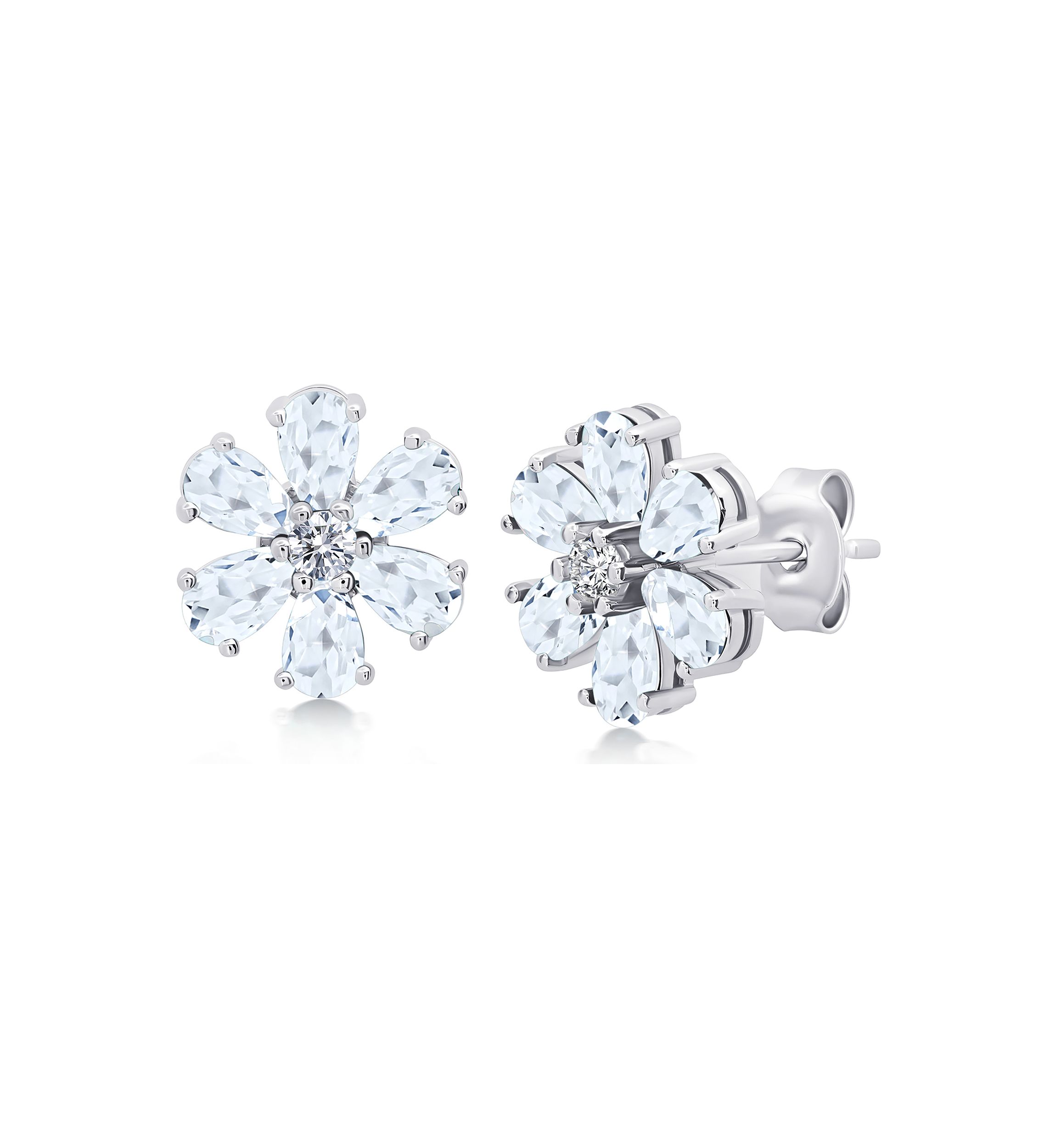 White Topaz Flower Stud Earrings in 925 Sterling Silver 