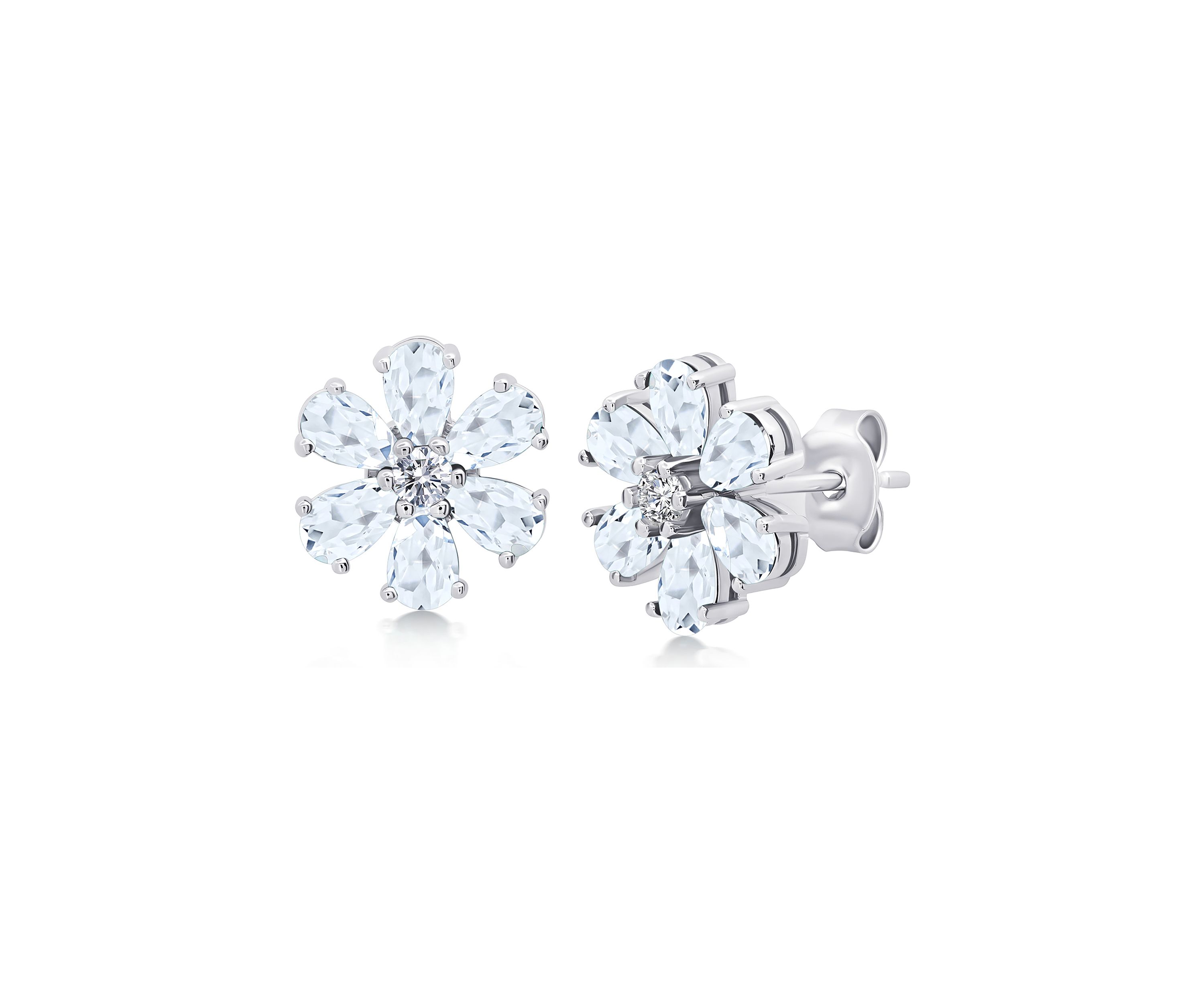 White Topaz Flower Stud Earrings in 925 Sterling Silver 