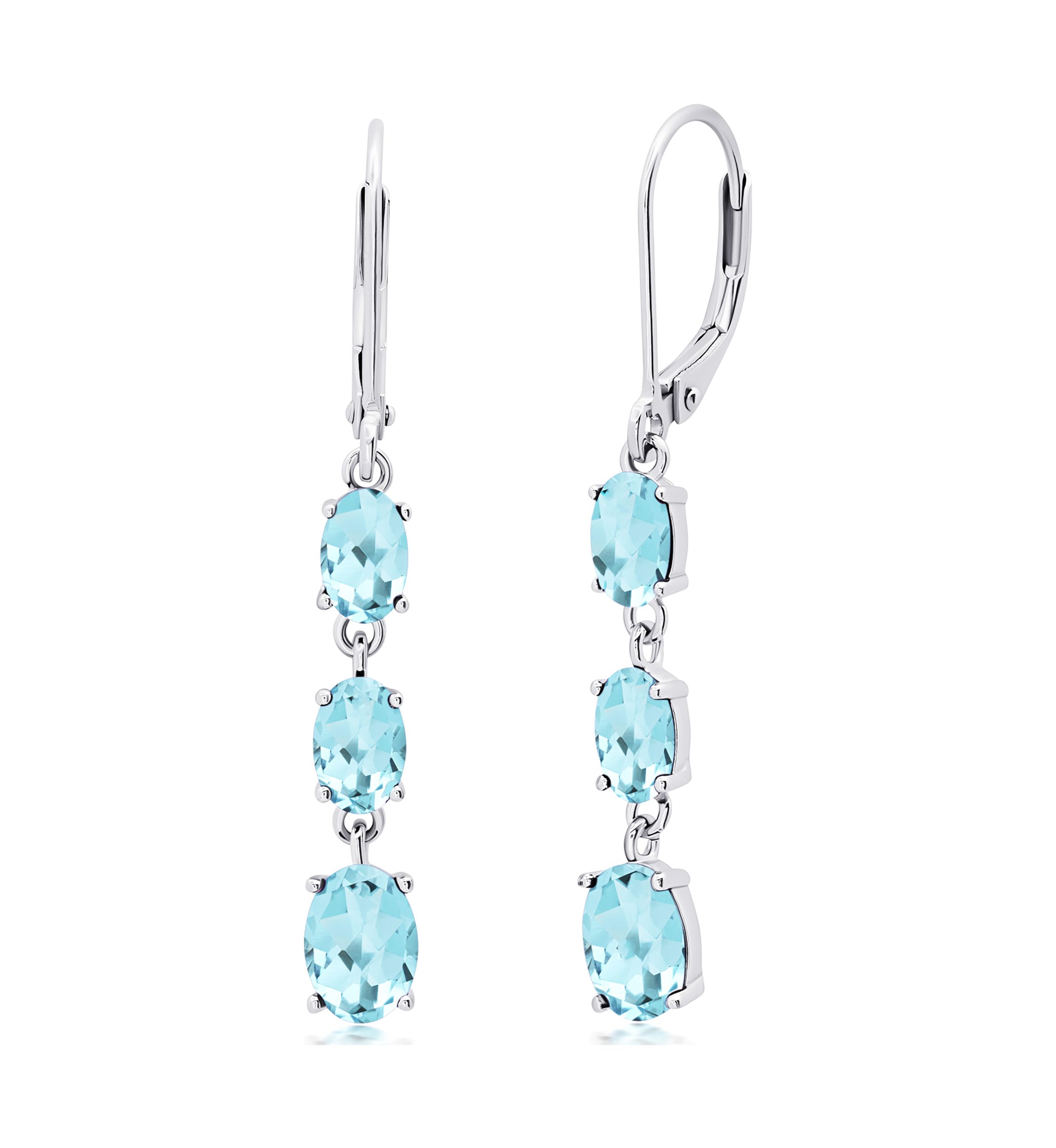 Genuine Blue Topaz  Oval Shape Dangle Earrings in 925 Sterling Silver (1.5 Inch)