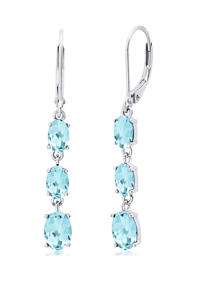 Genuine Blue Topaz  Oval Shape Dangle Earrings in 925 Sterling Silver (1.5 Inch)