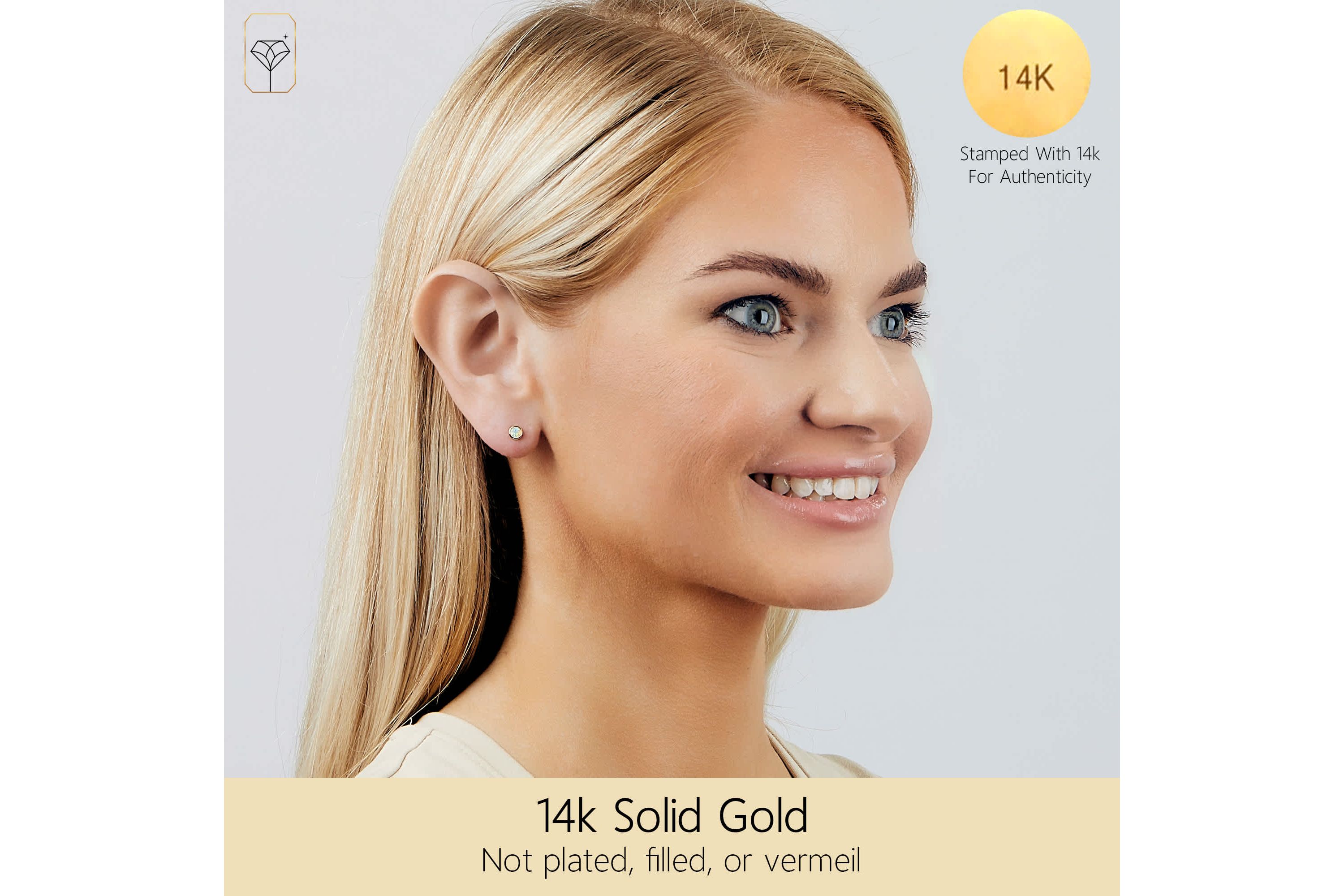 14K Yellow Gold Bezel Set Round 4MM Created Opal Stud Earrings