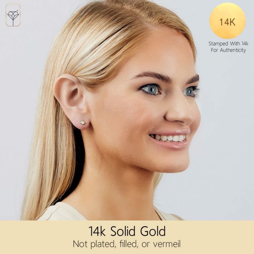 14K Yellow Gold Bezel Set Round 4MM Created Opal Stud Earrings
