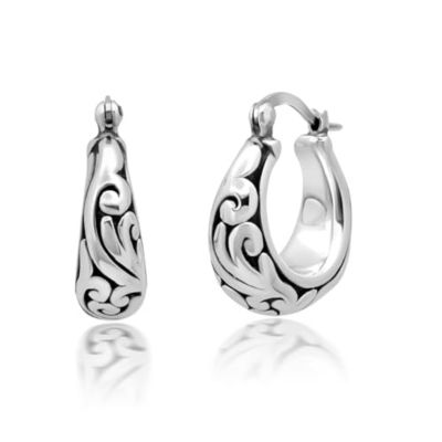 Belk & Co 925 Sterling Silver Hoop Earrings for Women | Lightweight Oxidized Filigree Chunky Silver Earrings | Hypoallergenic Anti Tarnish Silver