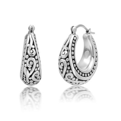 Belk & Co 925 Sterling Silver Hoop Earrings for Women | Lightweight Oxidized Beaded Filigree Chunky Silver Earrings | Hypoallergenic Anti Tarnish