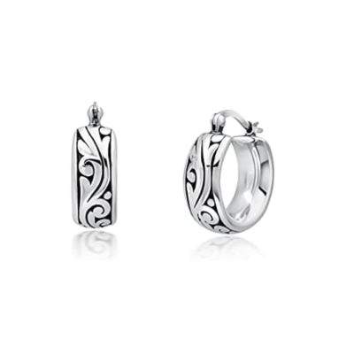 Belk & Co 925 Sterling Silver Hoop Earrings for Women | Lightweight Oxidized Waved Filigree Chunky Silver Earrings | Hypoallergenic Anti Tarnish