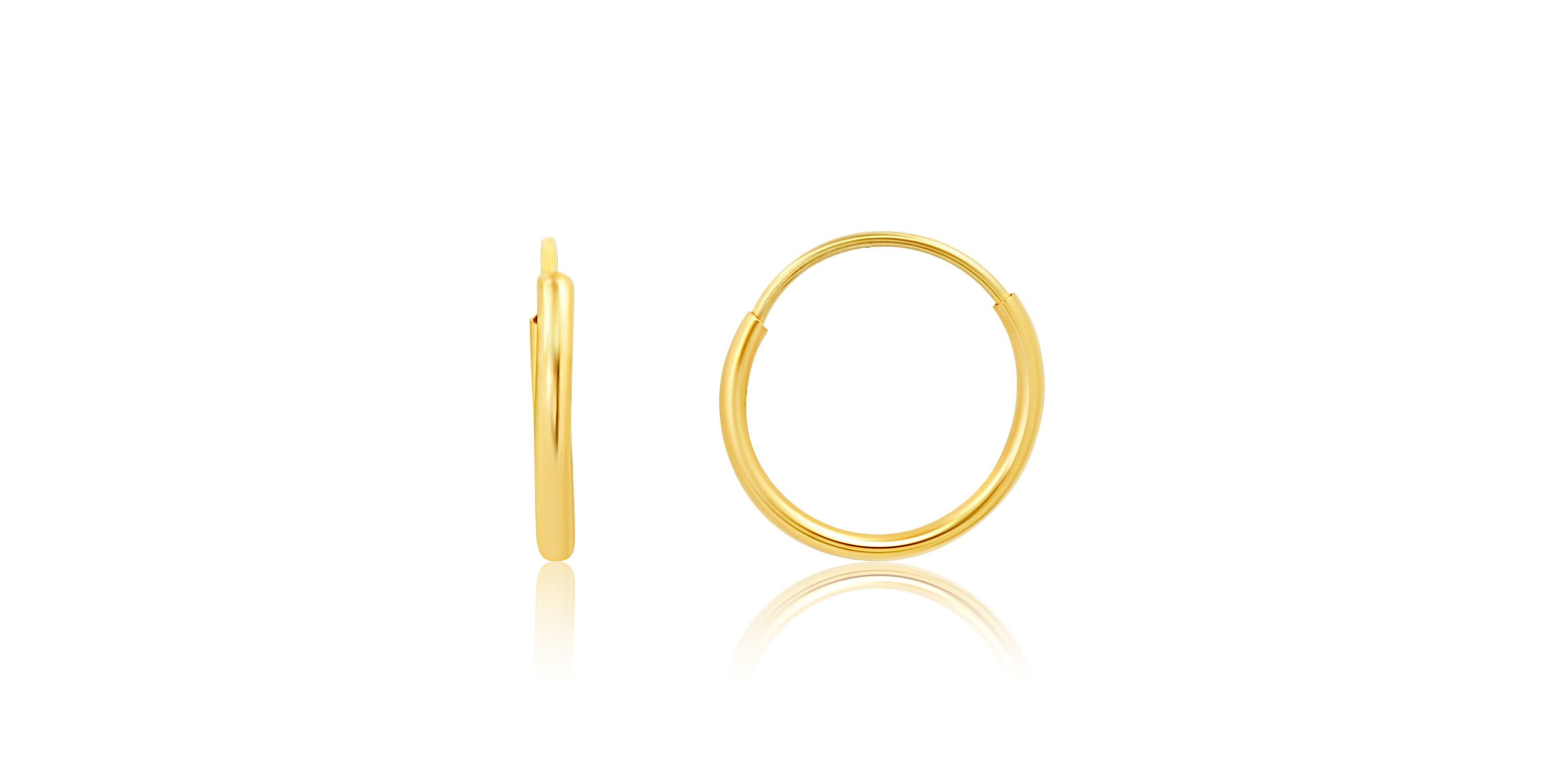 Solid 14k Gold Hoop Earrings 1mm Tube Flex Continuous in 10mm-14mm (0.4-1 Inch) Diameter Gold Hoop Earrings