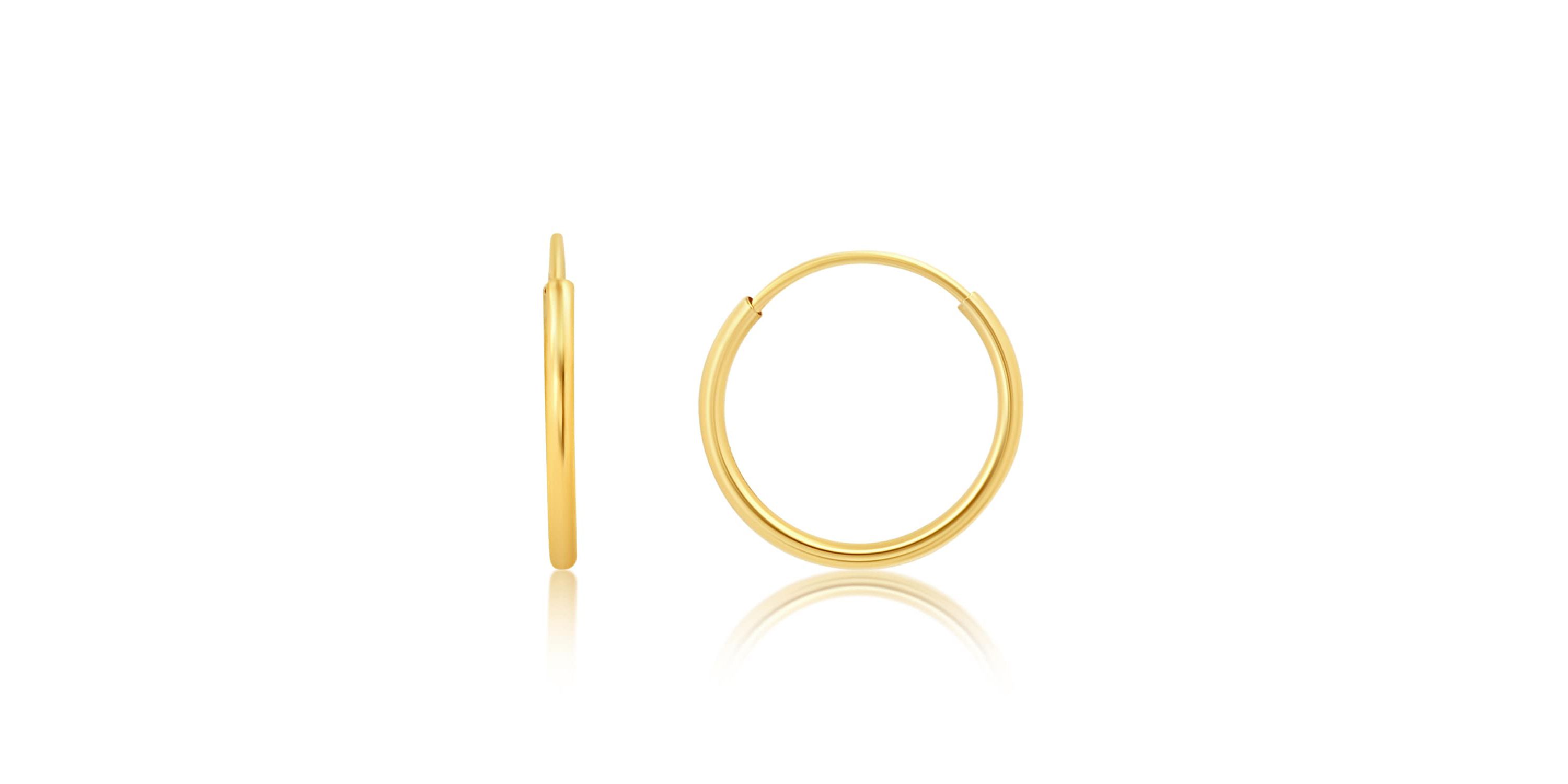 Solid 14k Gold Hoop Earrings 1mm Tube Flex Continuous in 10mm-14mm (0.4-1 Inch) Diameter Gold Hoop Earrings