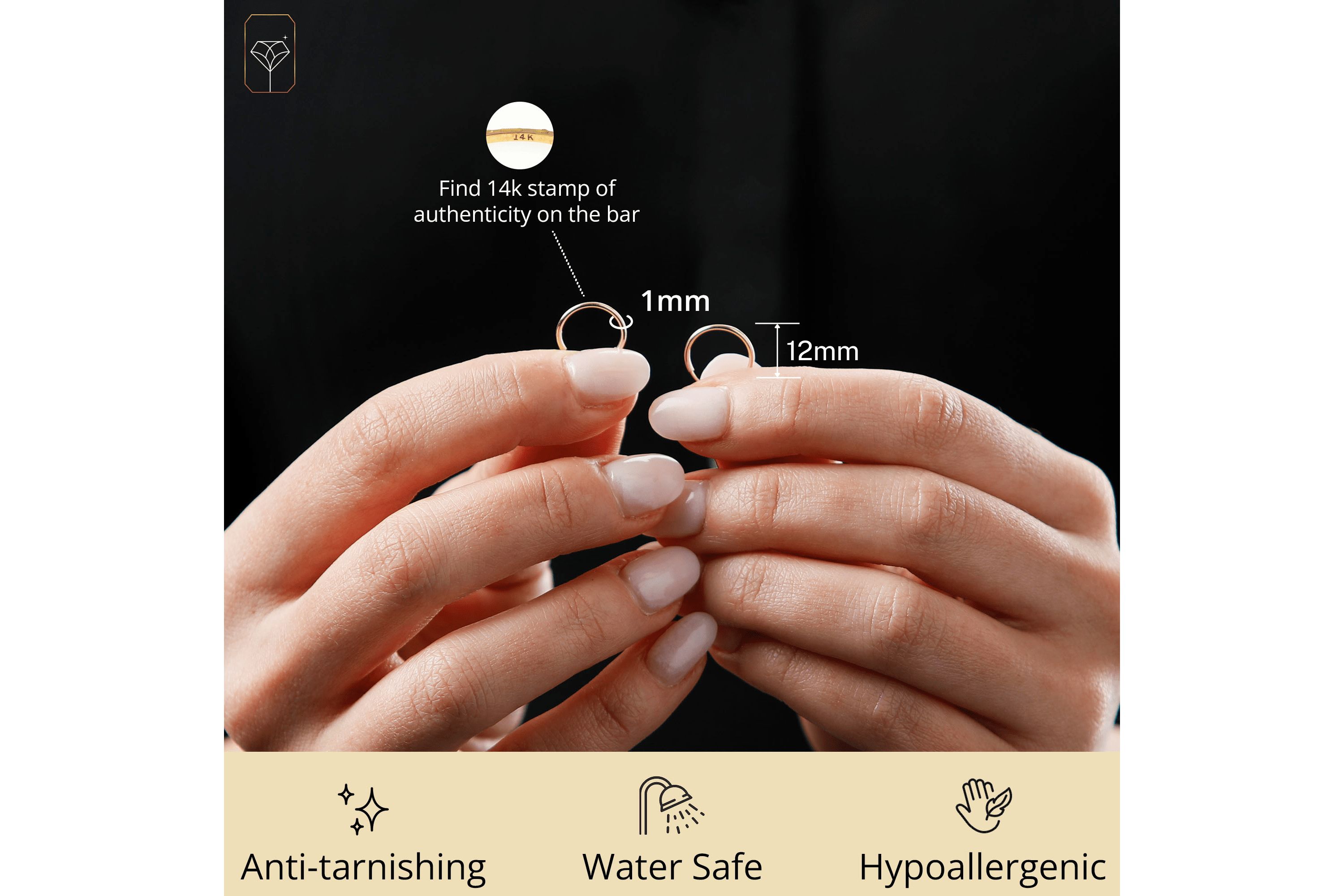 Solid 14k Gold Hoop Earrings 1mm Tube Flex Continuous in 10mm-14mm (0.4-1 Inch) Diameter Gold Hoop Earrings
