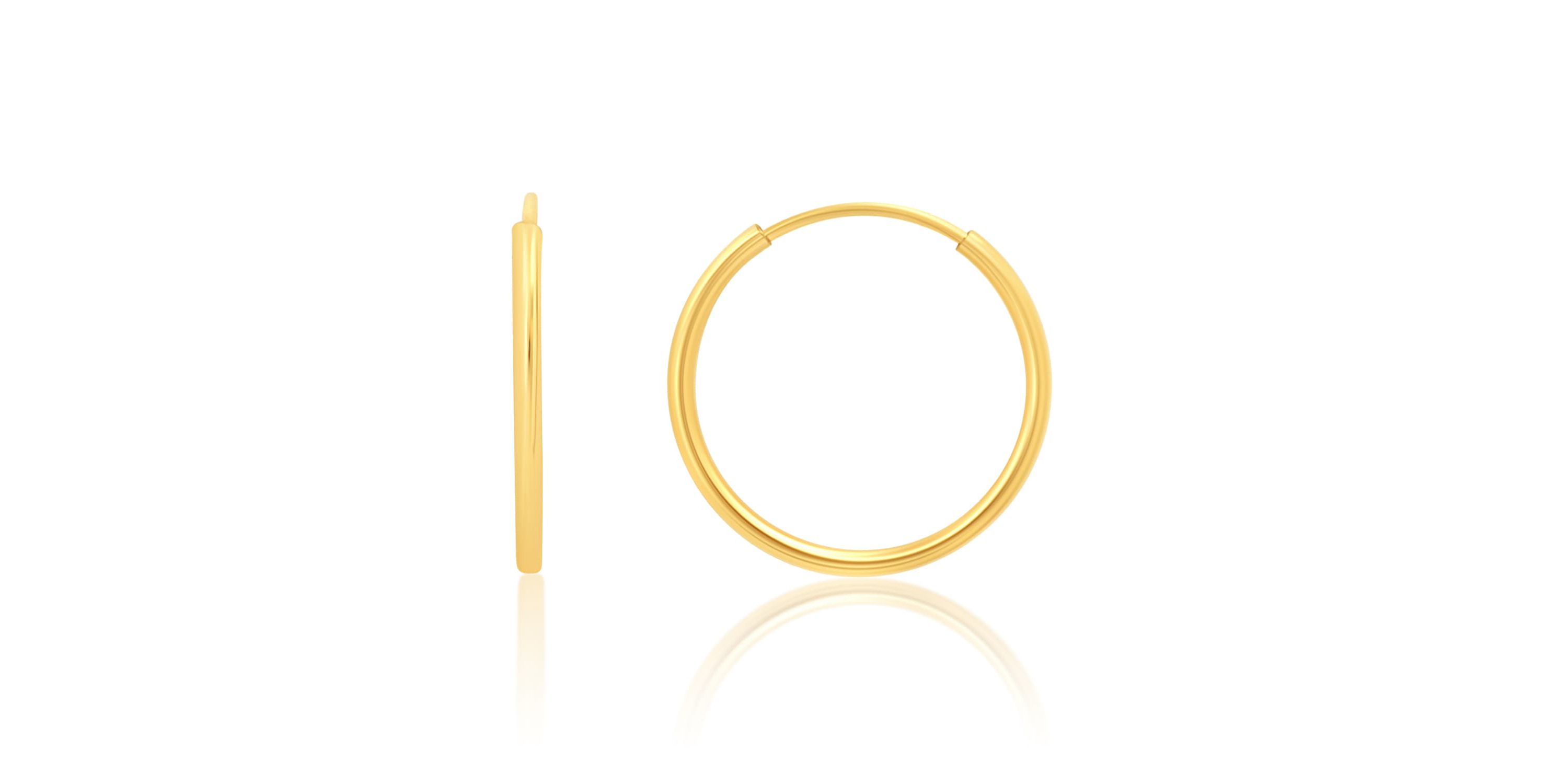 Solid 14k Gold Hoop Earrings 1mm Tube Flex Continuous in 10mm-14mm (0.4-1 Inch) Diameter Gold Hoop Earrings