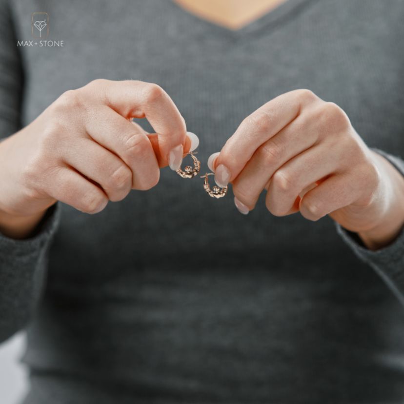 Solid 14K Yellow Gold 16MM Claddagh Hoop Earrings with Click-top Closure