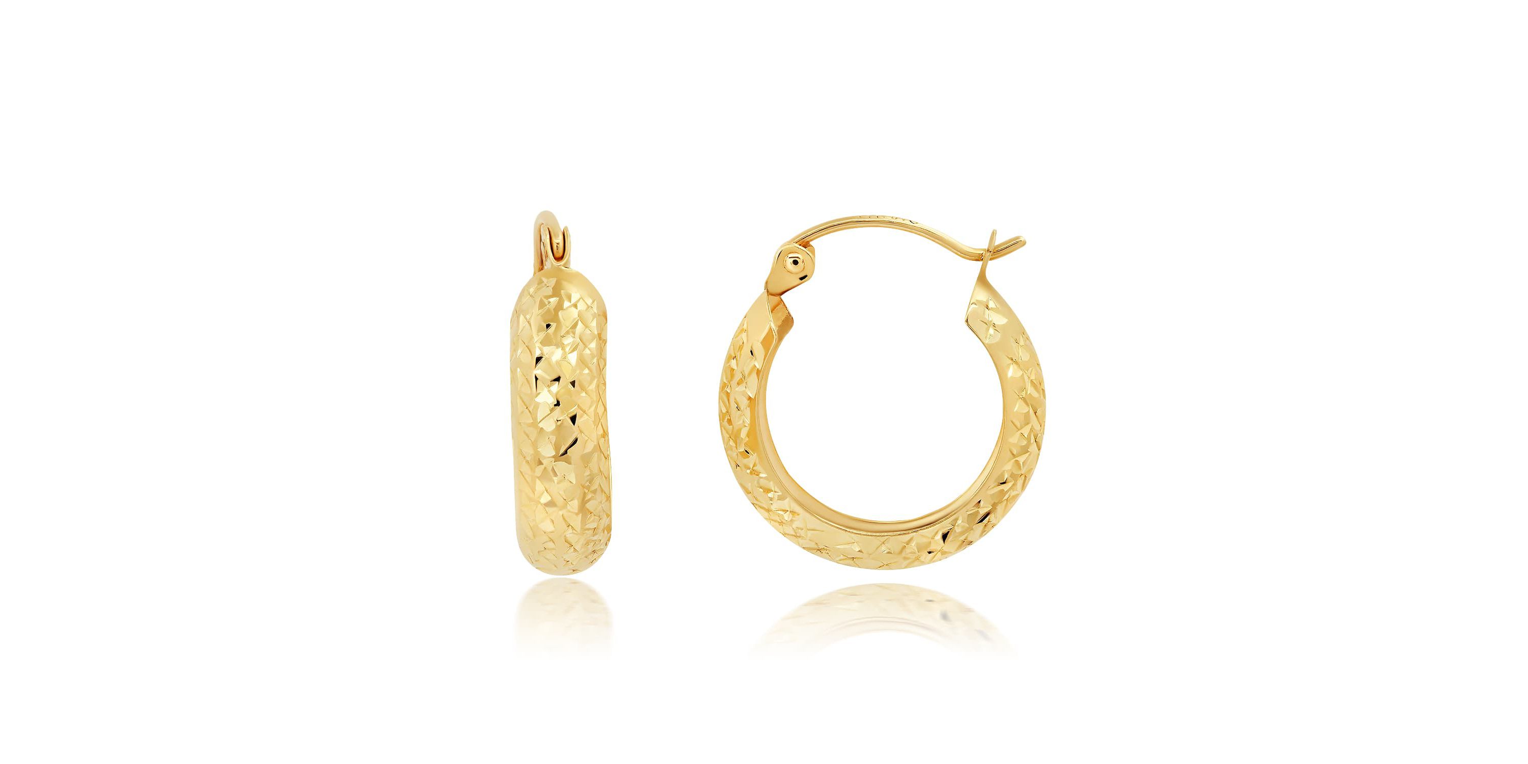 Solid 14K Yellow Gold 18MM Diamond Cut Hoop Earrings with Click-top Closure