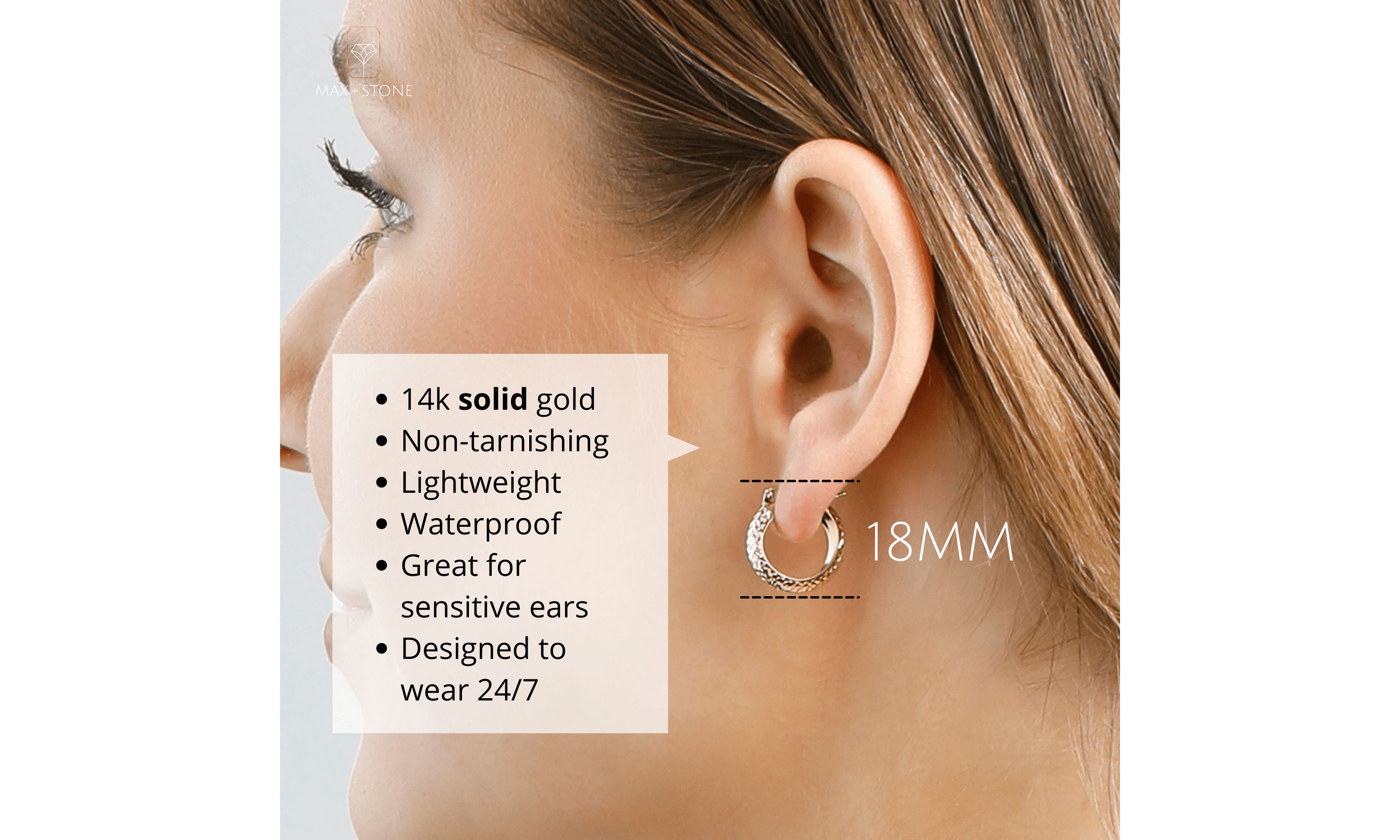 Solid 14K Yellow Gold 18MM Diamond Cut Hoop Earrings with Click-top Closure
