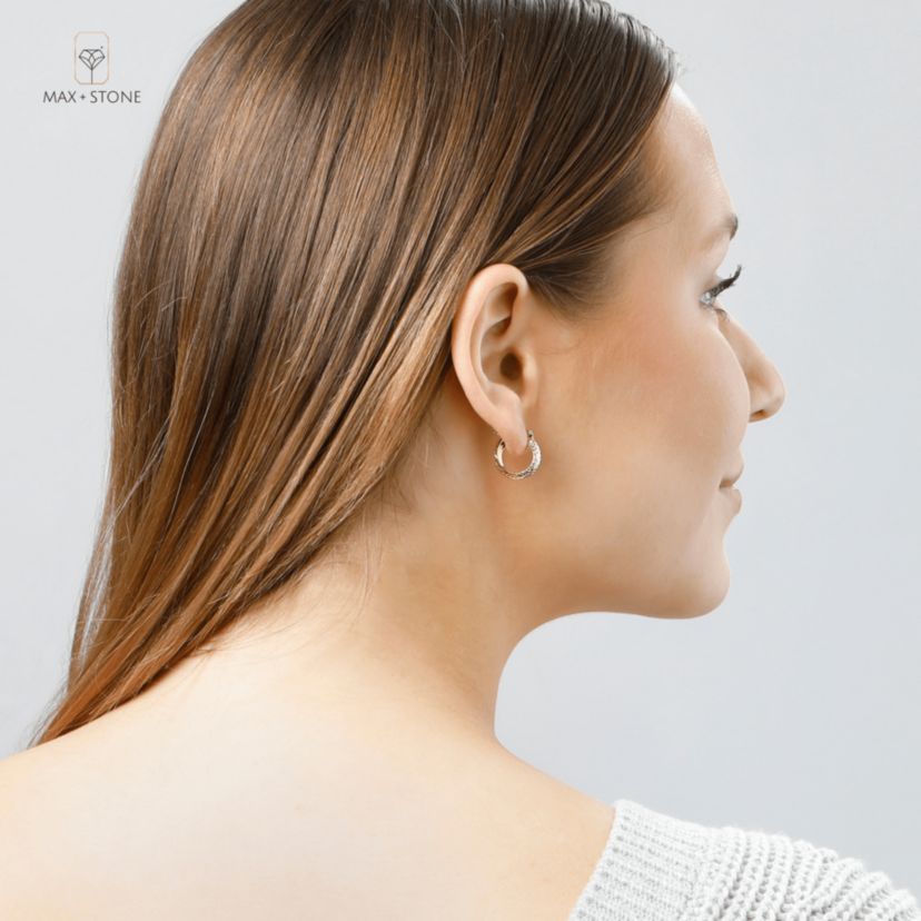 Solid 14K Yellow Gold 18MM Diamond Cut Hoop Earrings with Click-top Closure