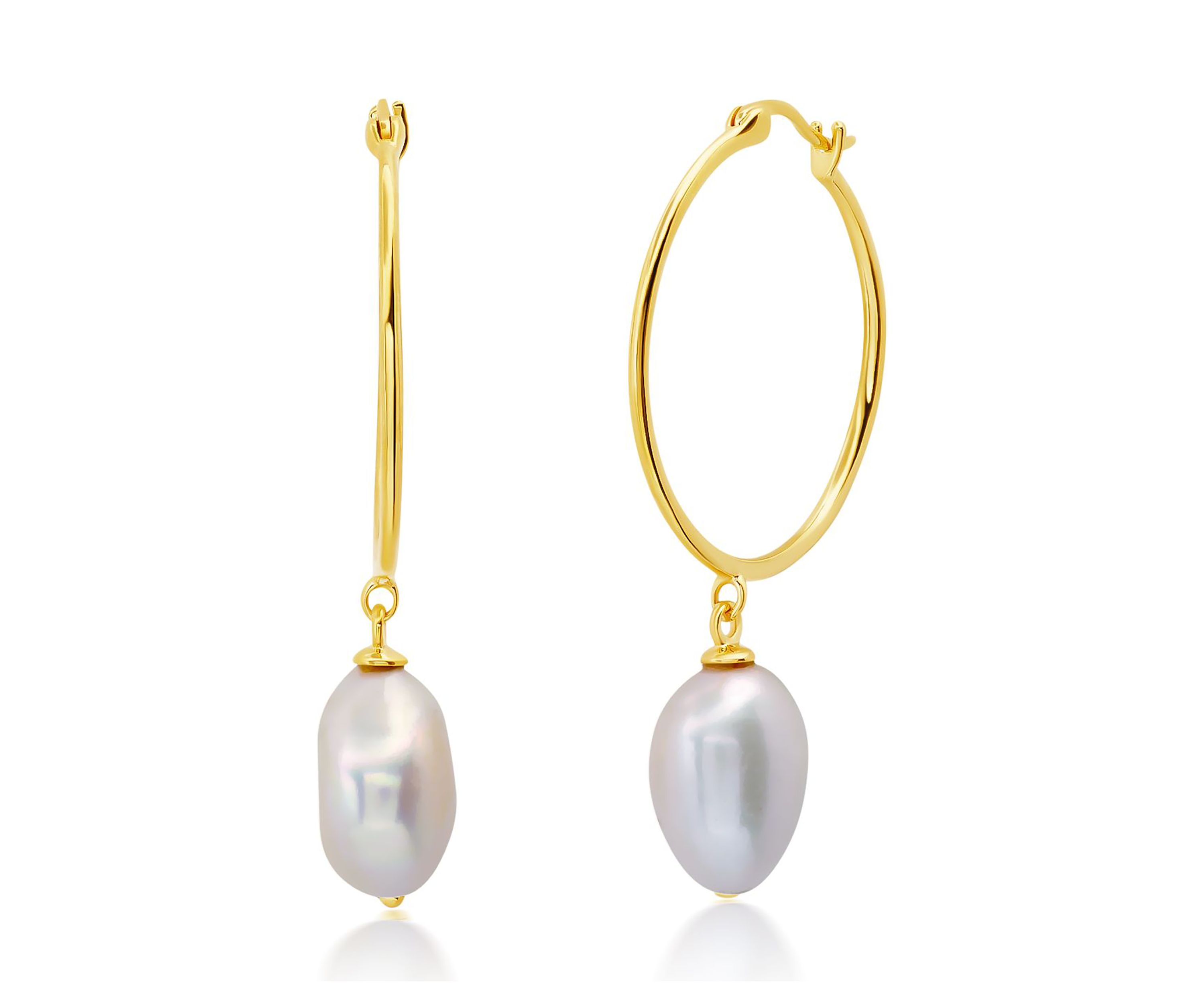 18K Yellow Gold Over Sterling Silver Vermeil Freshwater Cultured Pearl Hoops (26MM)