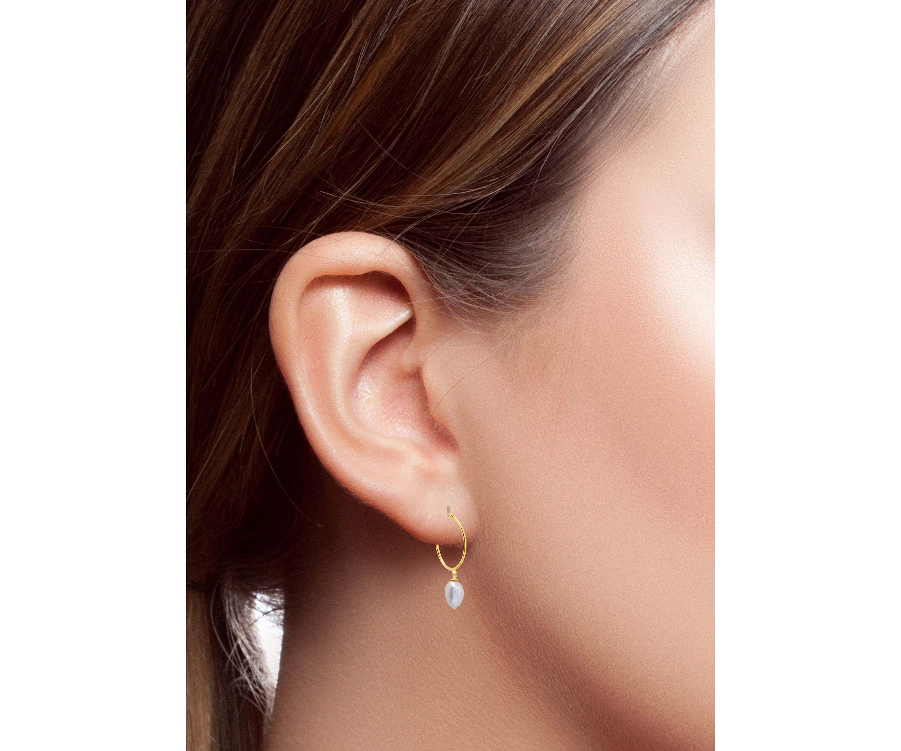 18K Yellow Gold Over Sterling Silver Vermeil Freshwater Cultured Pearl Hoops (26MM)