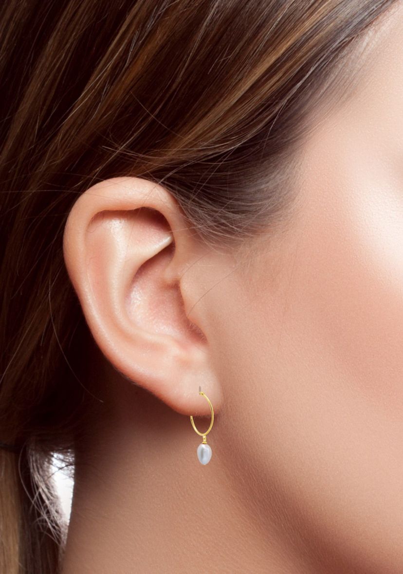 18K Yellow Gold Over Sterling Silver Vermeil Freshwater Cultured Pearl Hoops (26MM)