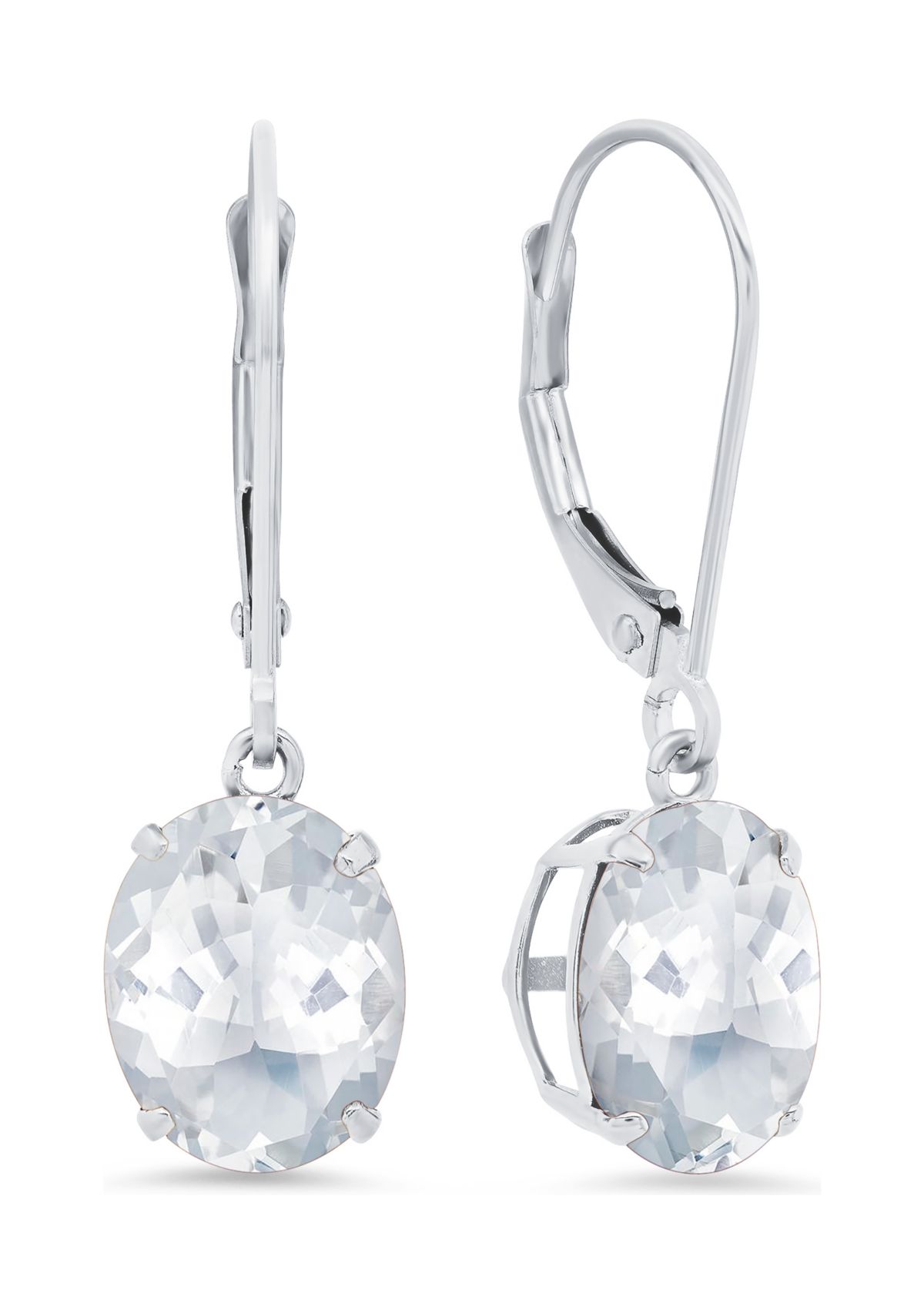 14K White Gold Oval Genuine White Topaz Dangle Earrings