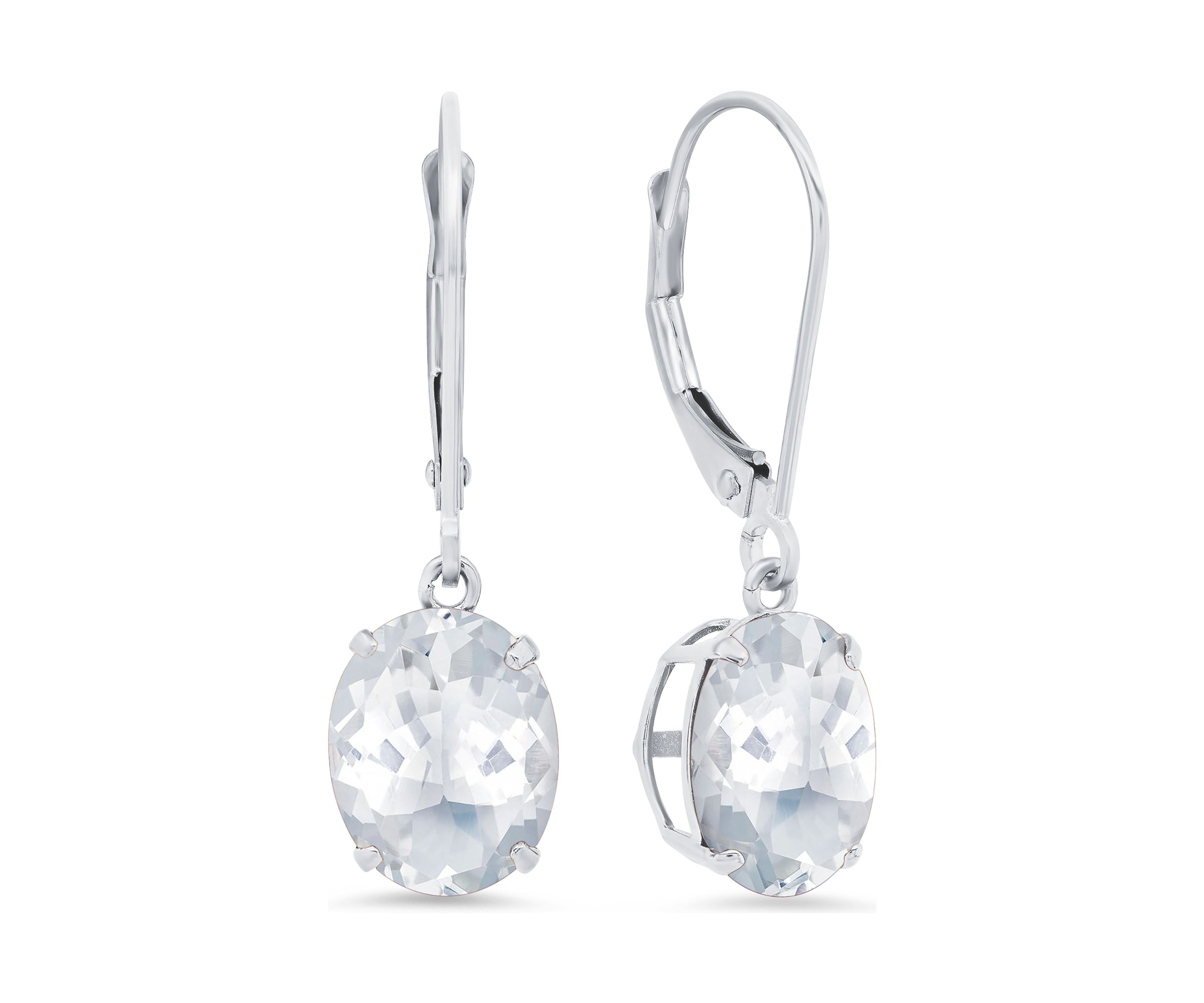 14K White Gold Oval Genuine White Topaz Dangle Earrings
