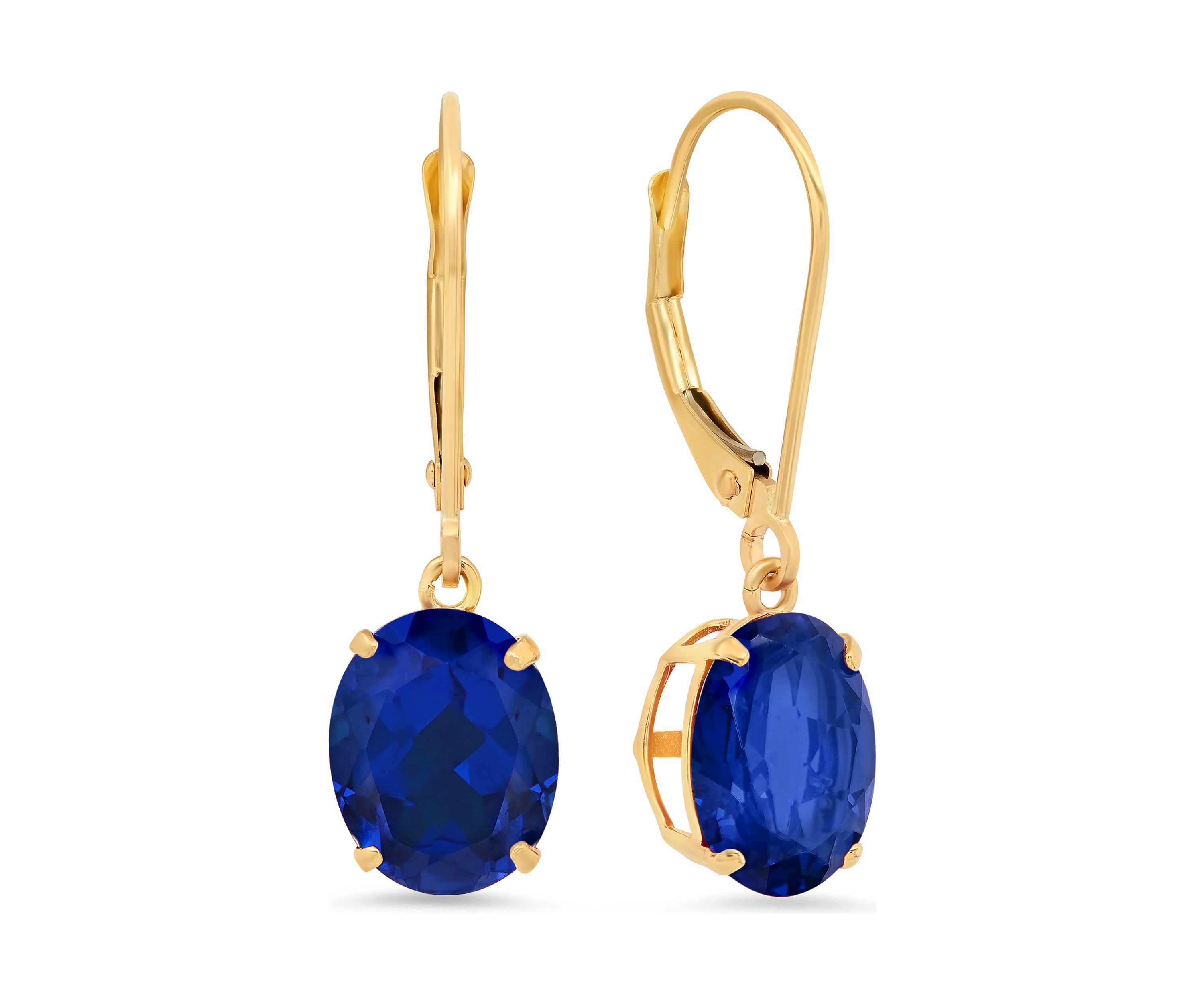 14K White Gold Oval Created Blue Sapphire Dangle Earrings