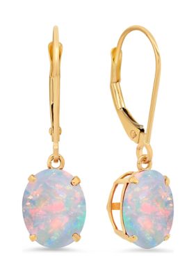 Belk & Co 14K Yellow Gold Oval Created Opal Dangle Earrings