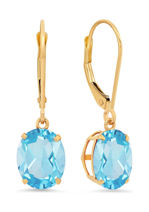 14K White Gold Oval Genuine Swiss Blue Topaz Dangle Earrings